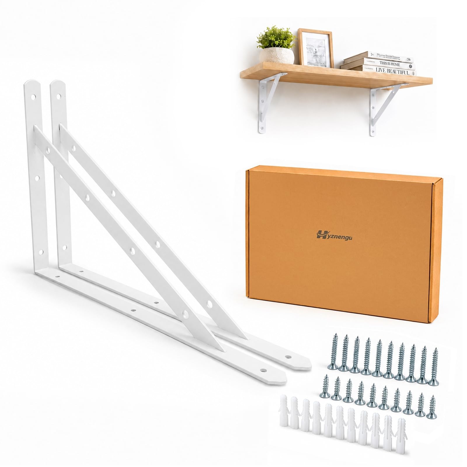 Shelf Brackets Heavy Duty, 2 Pack White 20 inch Floating Shelf Bracket, Max L...