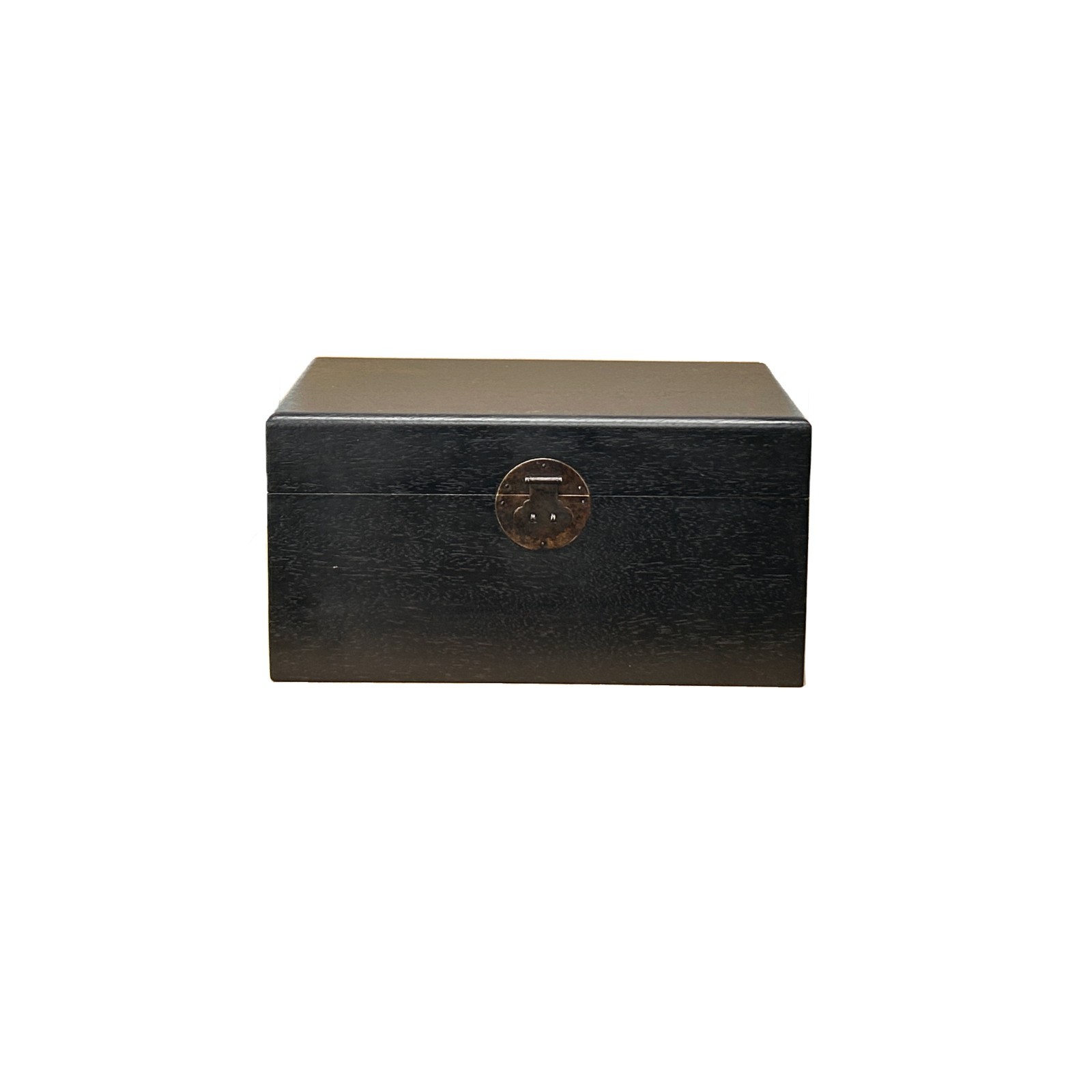 Oriental Plain Surface Dark Brown Black Wood Small Trunk Chest Box GB258