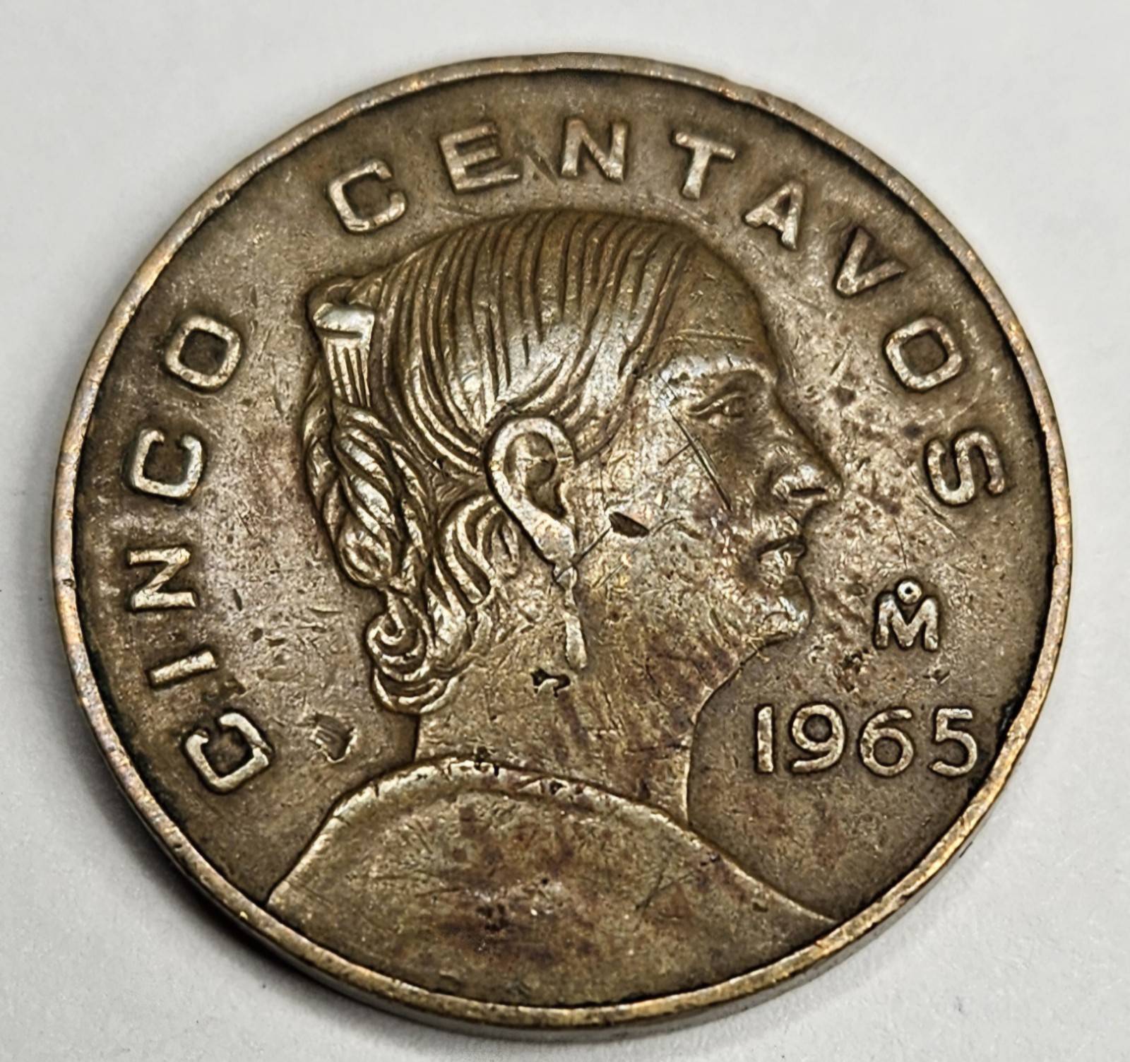 1965 Mexico 5 Five Centavos - Circulated Mexican Brass World Coin - L5