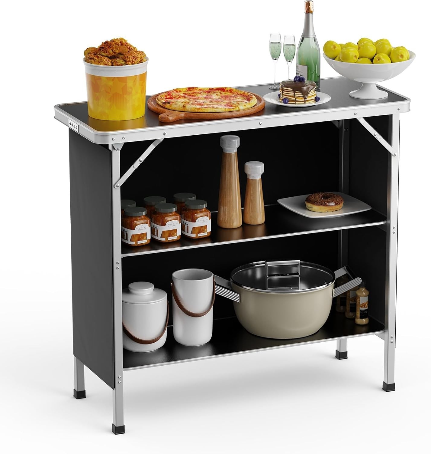 Camping Table Aluminum Portable Bar Table 39''L x 34''H 2-Tier Storage Shelves