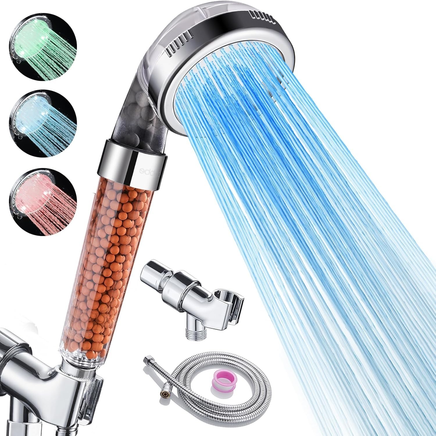 Ducha LED de Mano Alta Presión con Manguera Filtro 3 Temp Ahorro de Agua