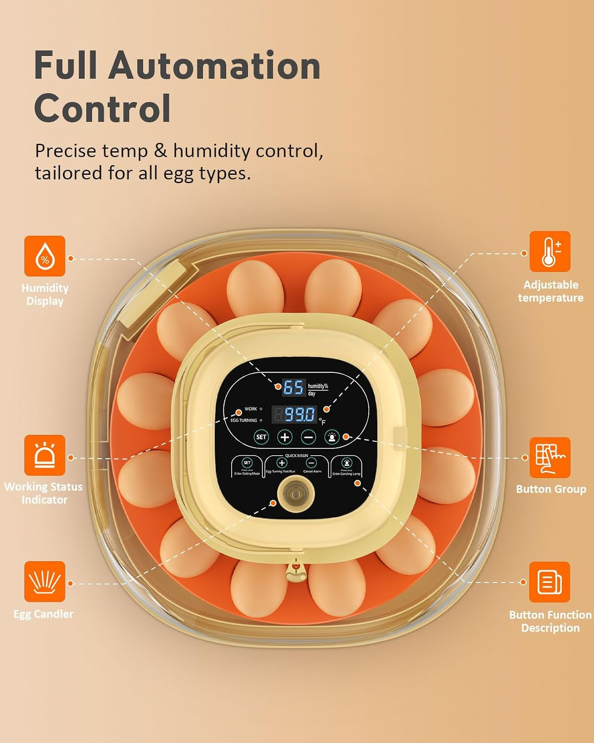 18 Egg Incubator for Hatching Eggs with Automatic Turning, Digital Temperature &