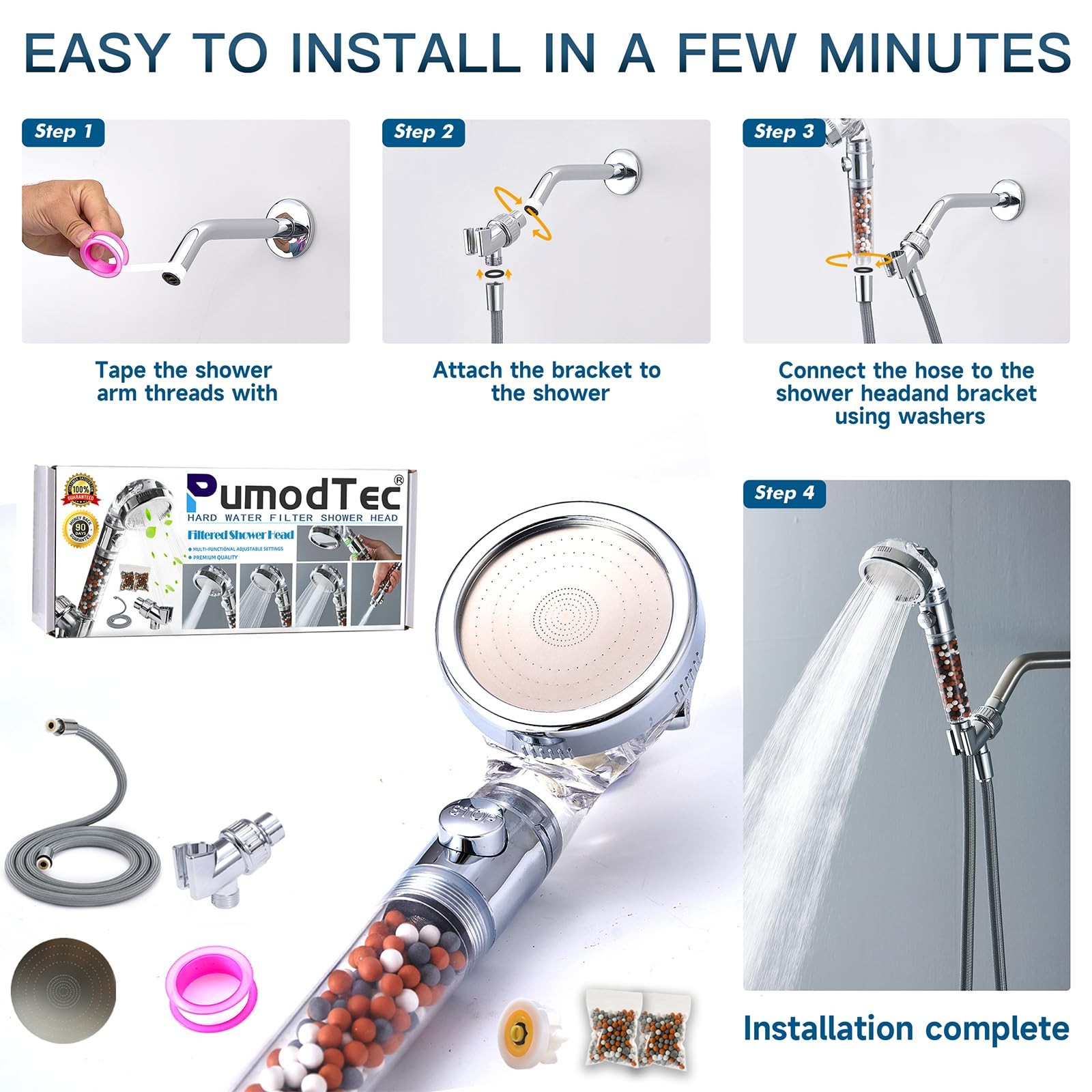 Filtered Shower Head with Handheld - High Pressure Transparent + Chrome
