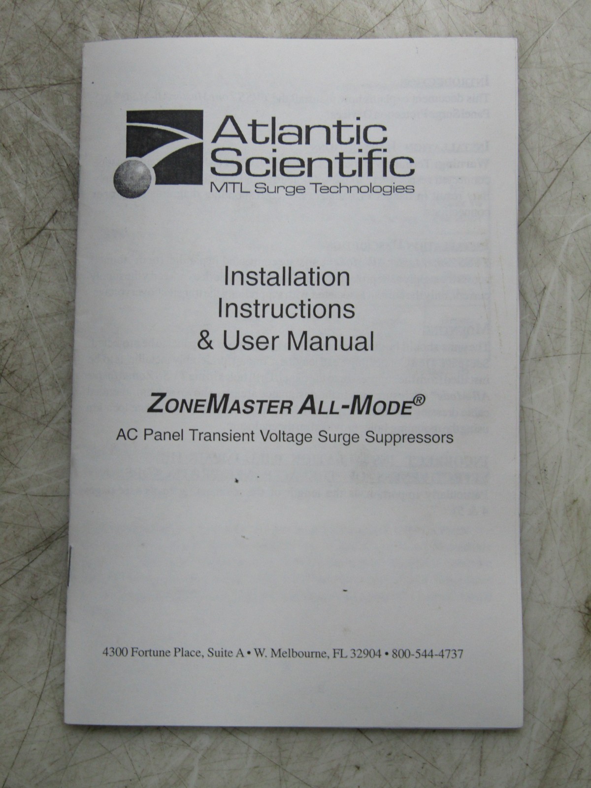 💥ATLANTIC SCIENTIFIC ZONEMASTER AC PANEL TRANSIENT SURGE SUPPRESSOR 17201