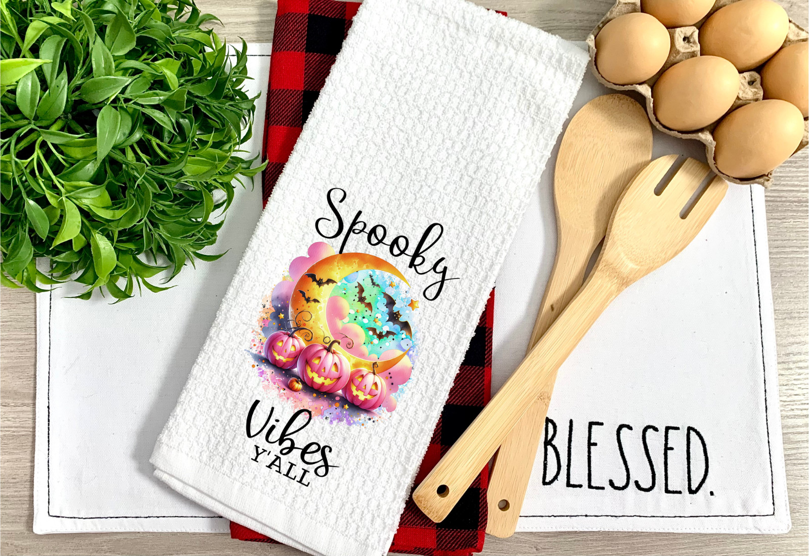 Spooky Vibes, Waffle Weave Towel, Micro Fiber, Gym, Spa, Hands(T515)