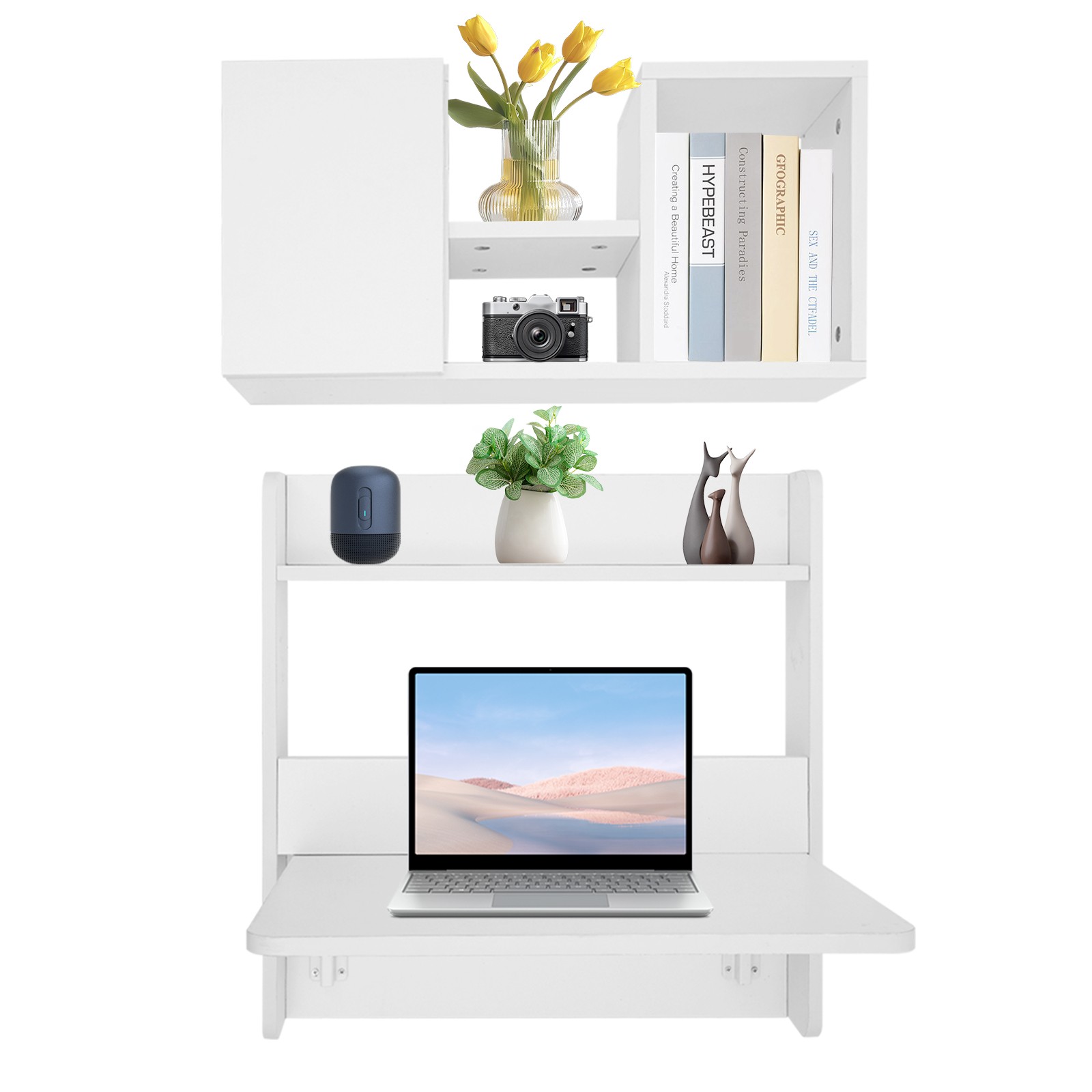 Folding Space Saving Wall-Mount Table Fold Down Laptop Desk White Writing Table