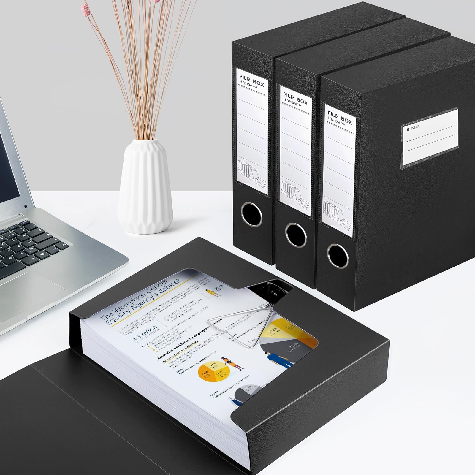 2 Pack A4 Storage File Boxes Archives Case,65mm Spine,Box File Document Stora...