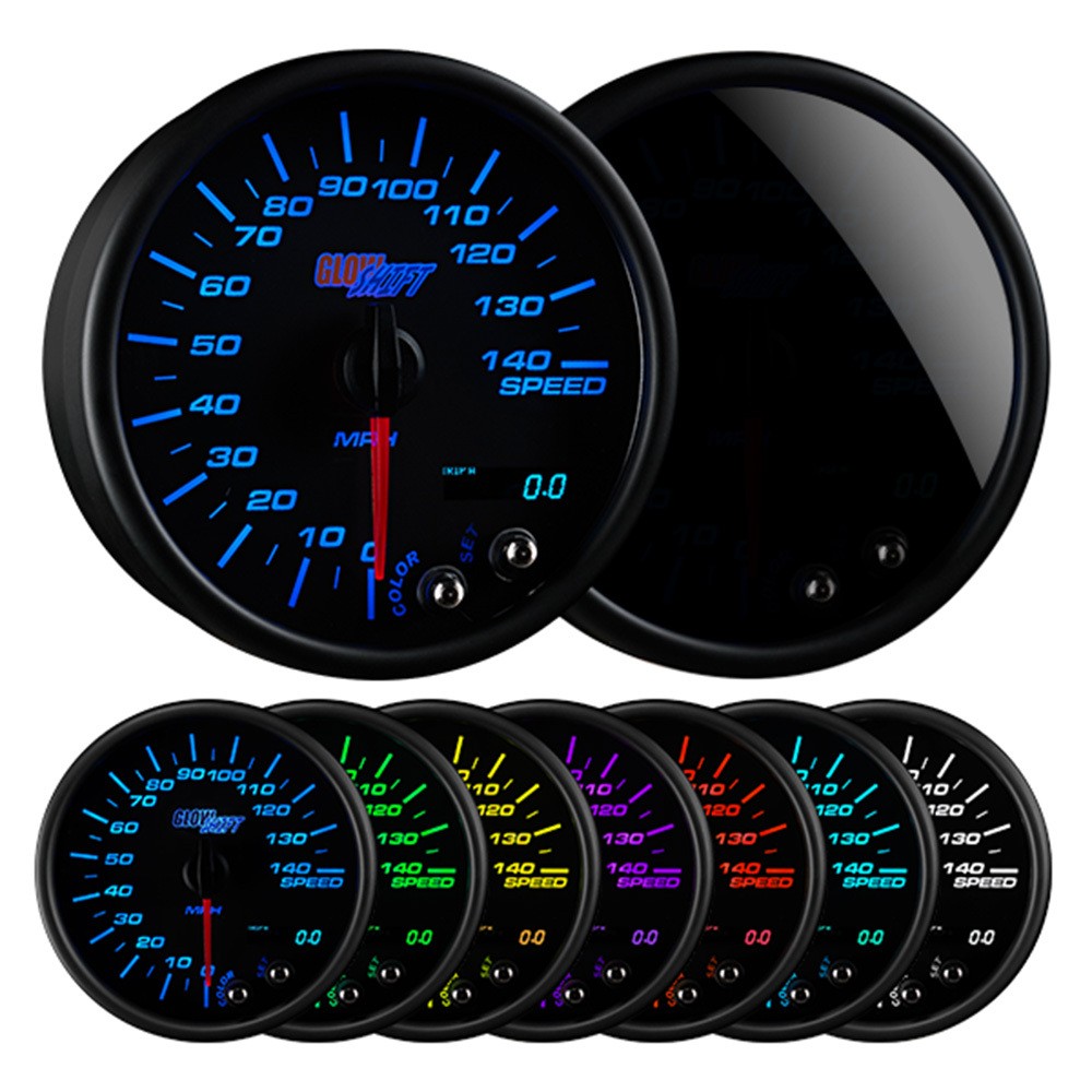 GlowShift In-Dash 140 MPH Speedometer Gauge Kit 3-3/4" 95mm, Tinted 7 Color
