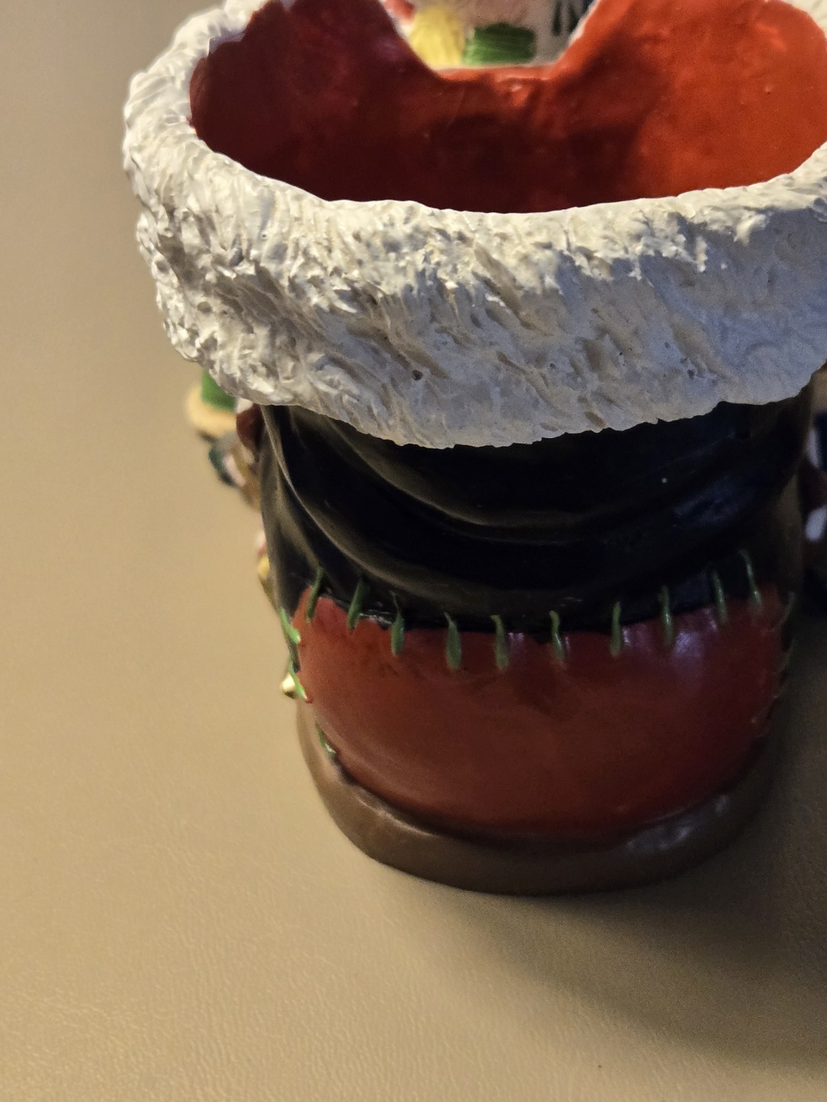 Sleeping Santa In A Boot Ceramic Planter Sewing Thread Holiday Decor