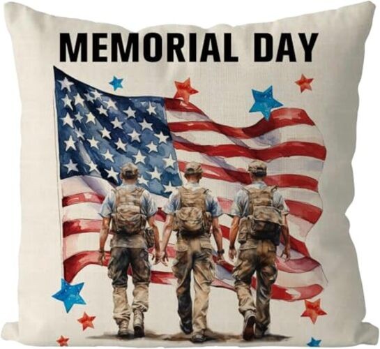 Memorial Day Pillow Covers 20x20 Inch USA Flag Soldier 4th of July 20"x20"