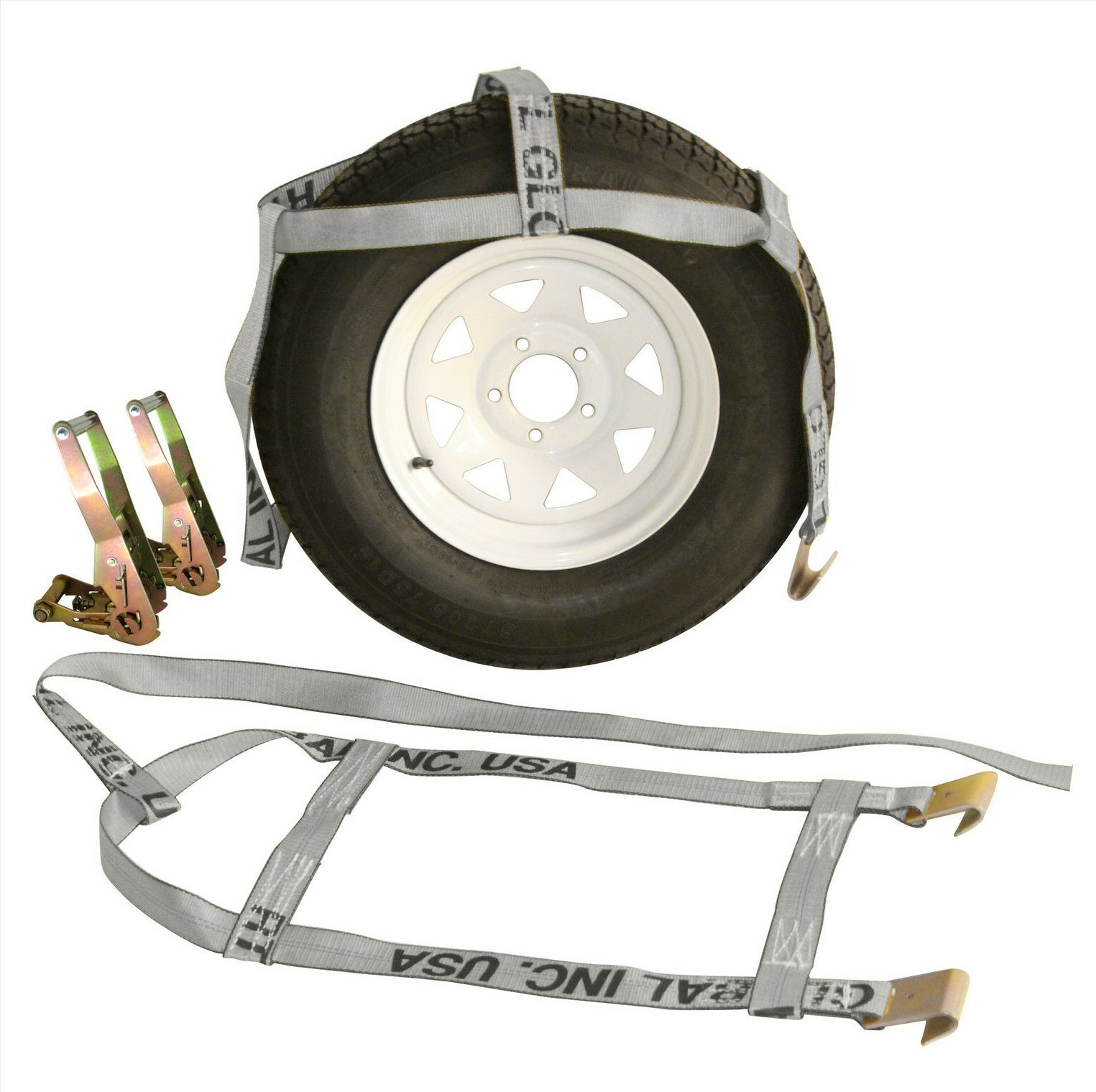 Silver Tow Dolly Basket Straps w/ Flat Hooks & Ratchets 2" 3,335 lb (2 Pack)