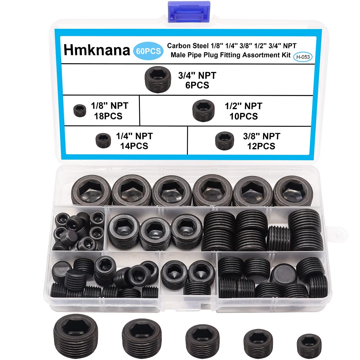Hmknana 60PCS Black Carbon Steel Pipe Plug 60PCS, Black-60Pcs Assortment Kit