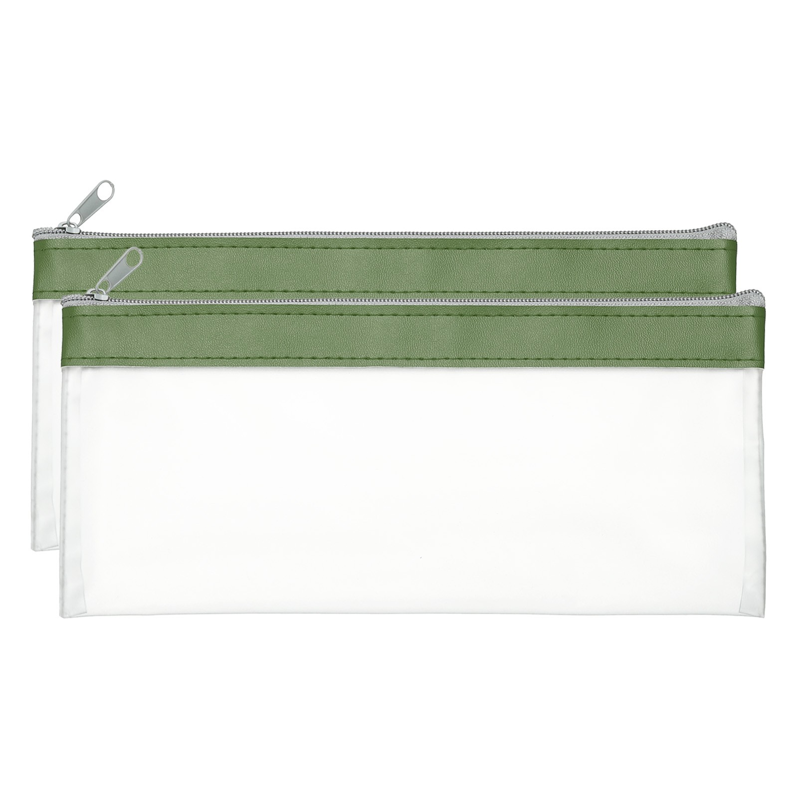 8.7x3.9 Inch Money Bags with Zipper, 2 Pcs Clear PVC Cash Pouch, Green