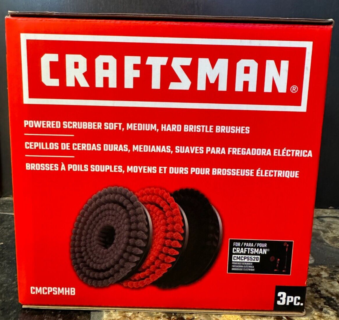 CRAFTSMAN 3-PC. Powered Scrubber Bristle Brush Set - For All Surfaces! - NEW!