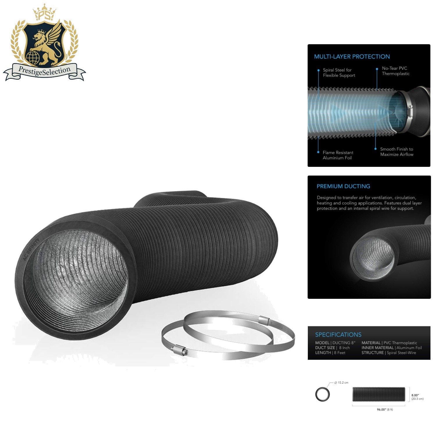 Flexible 8-Inch Aluminum Ducting - Easy Installation for Home Ventilation Needs