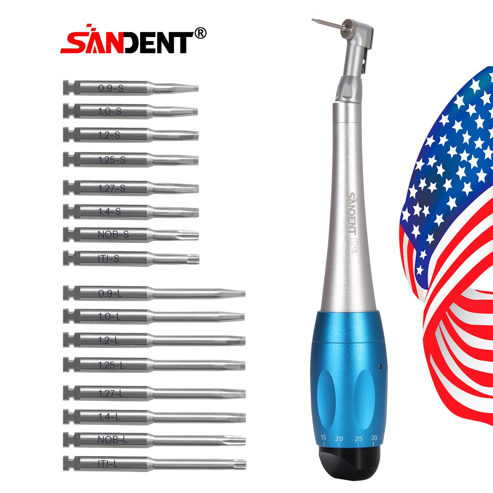 Dental Torque Wrench Universal Implant Kit Wrench Contra Angle with 16 Drivers