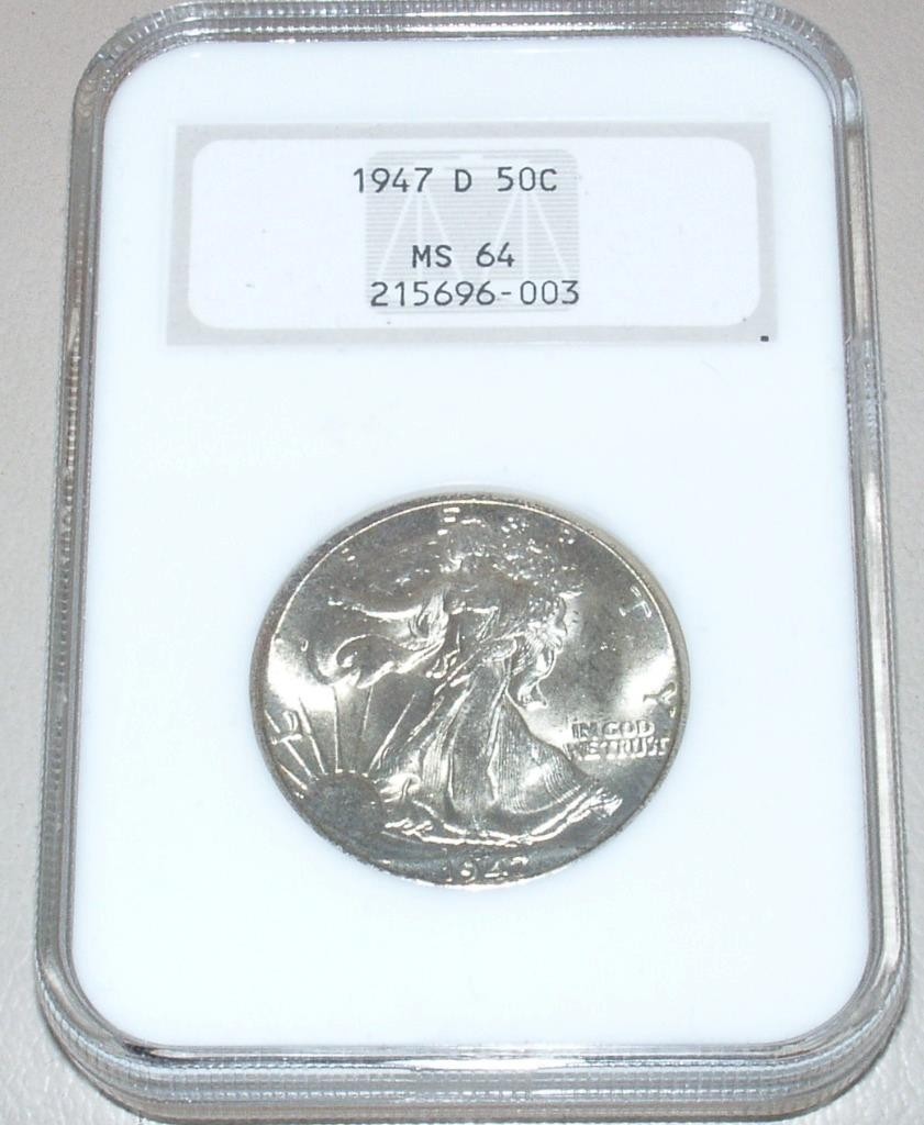 1947-D   Walking Liberty Half Dollar  NGC MS64  LT GOLD TONING   FREE SHIPPING!!