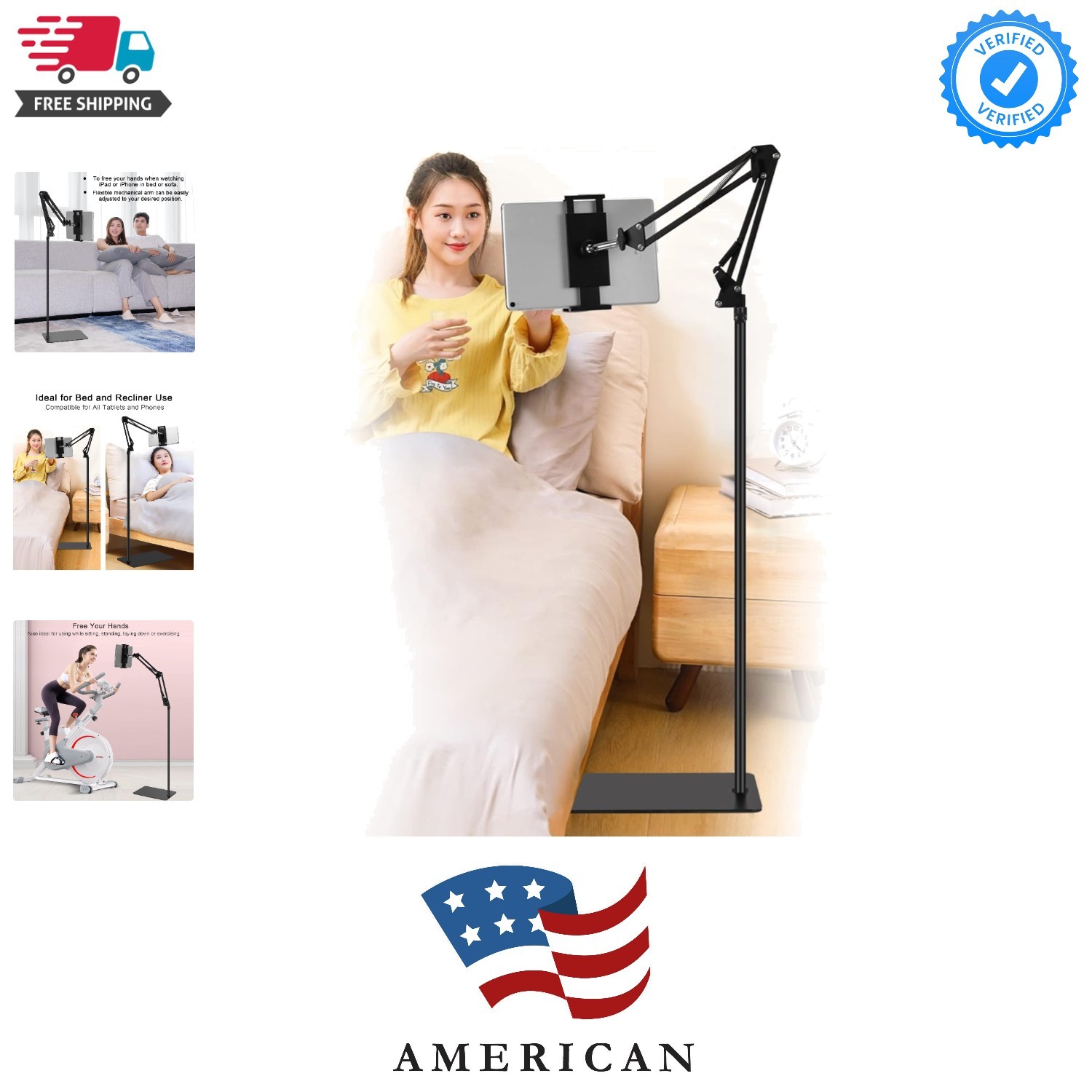 Tablet Floor Stand, Adjustable Universal 360-degree Rotatable Metal Tablet Ho...
