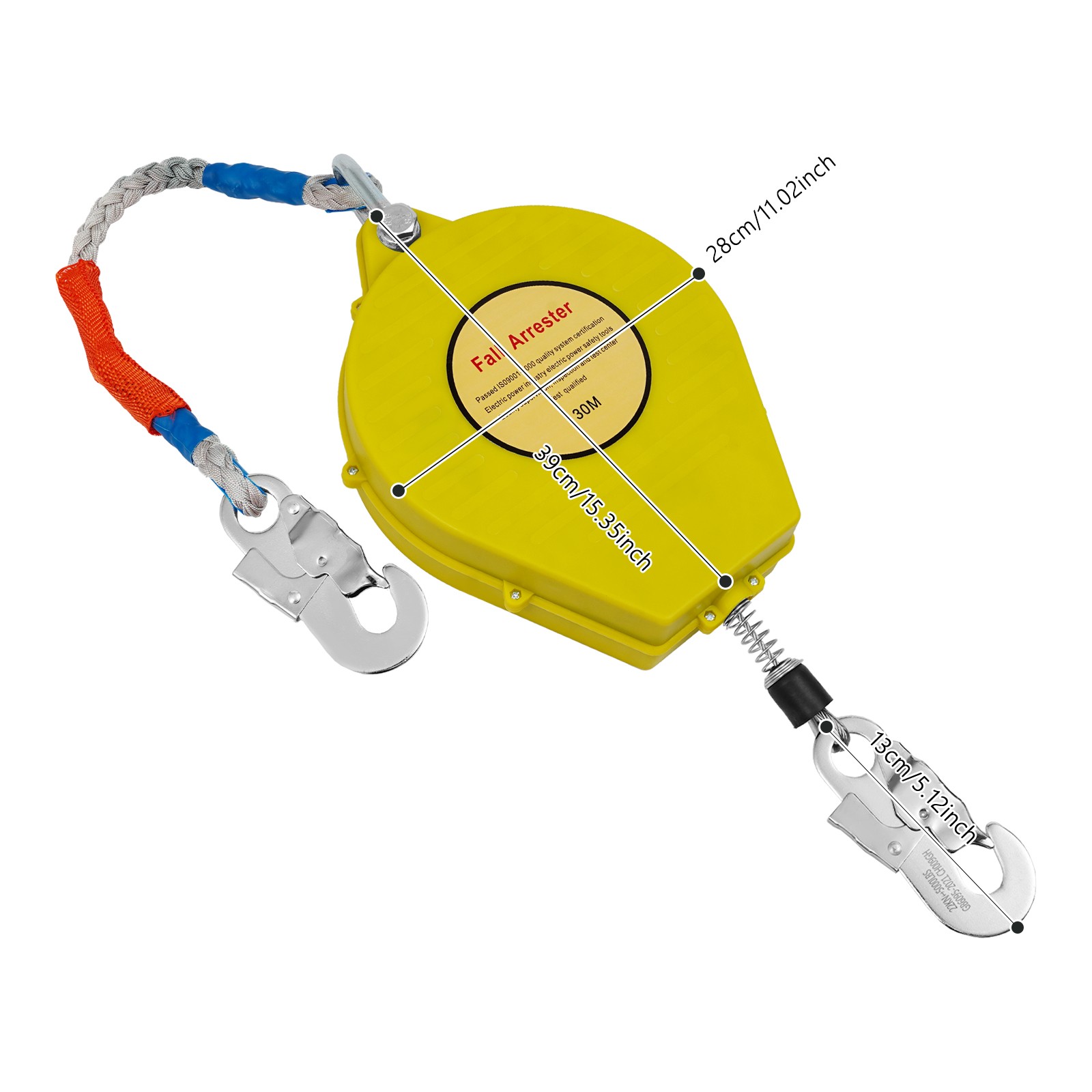 30M-Range Self-rRetractable Fall Arrester Fall Arrest Protector Yellow Max 150kg
