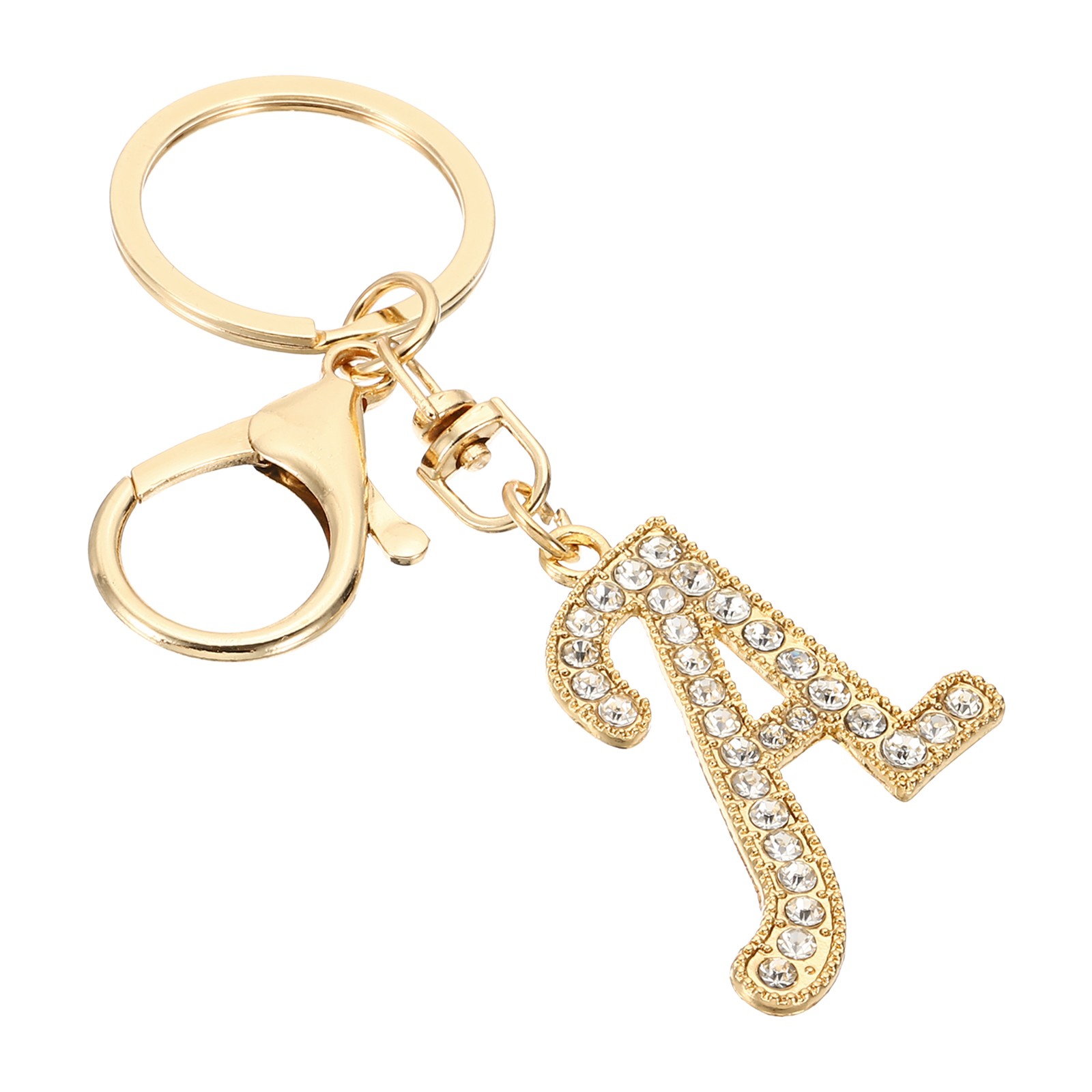 Initial Letter Keychain Letter A Charm with Crystal Diamonds Cute Gold