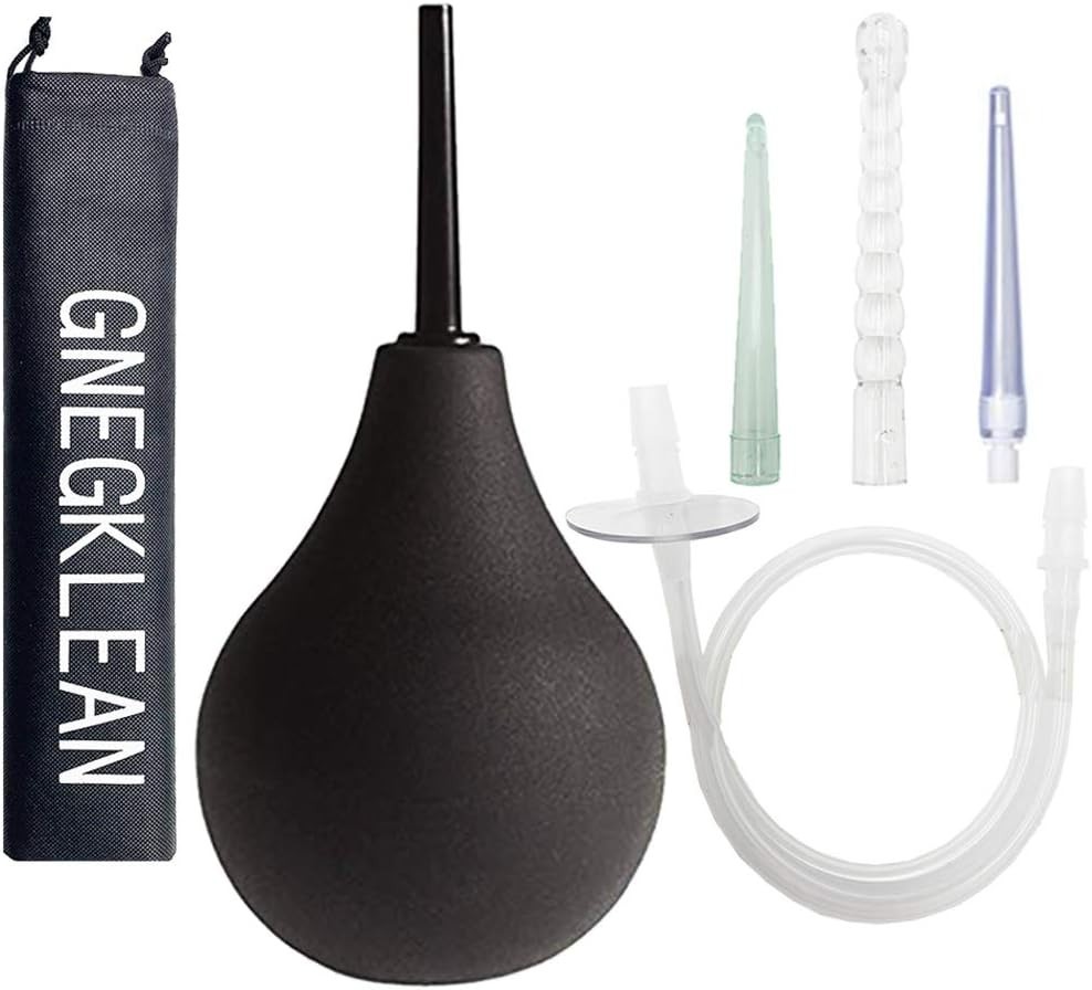Black Silicone Enema Bulb Kit 7.6oz Clean Anal Douche for Men Women with 19.7in
