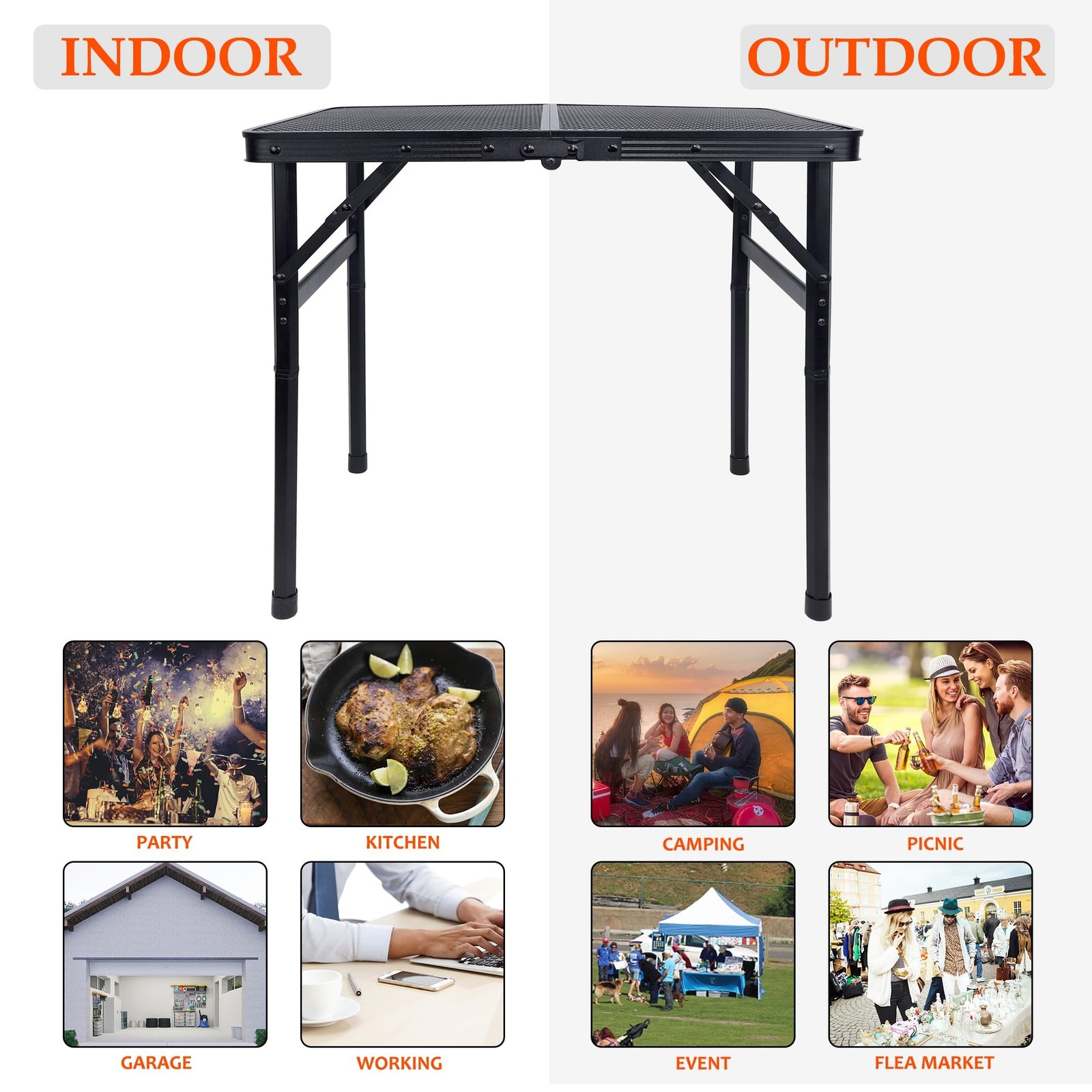 FORUP Small Folding Camping Table w/ Mesh Desktop, Portable, Adjustable Height