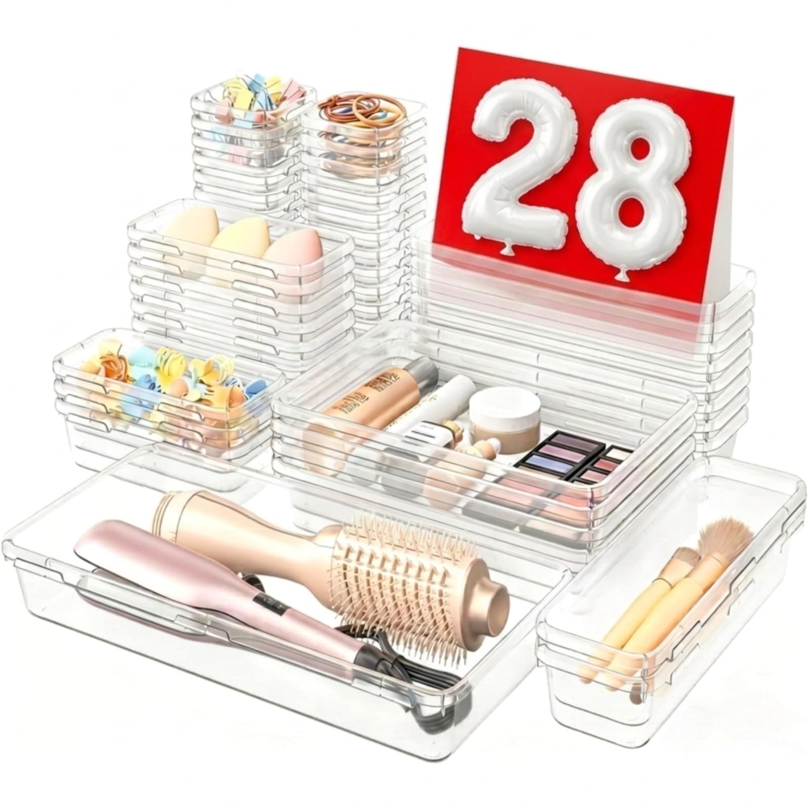 A-LuGei 【Military Grade】 Drawer Organizer,【𝟱𝗦𝗶𝘇𝗲】 Makeup 5size, Clear