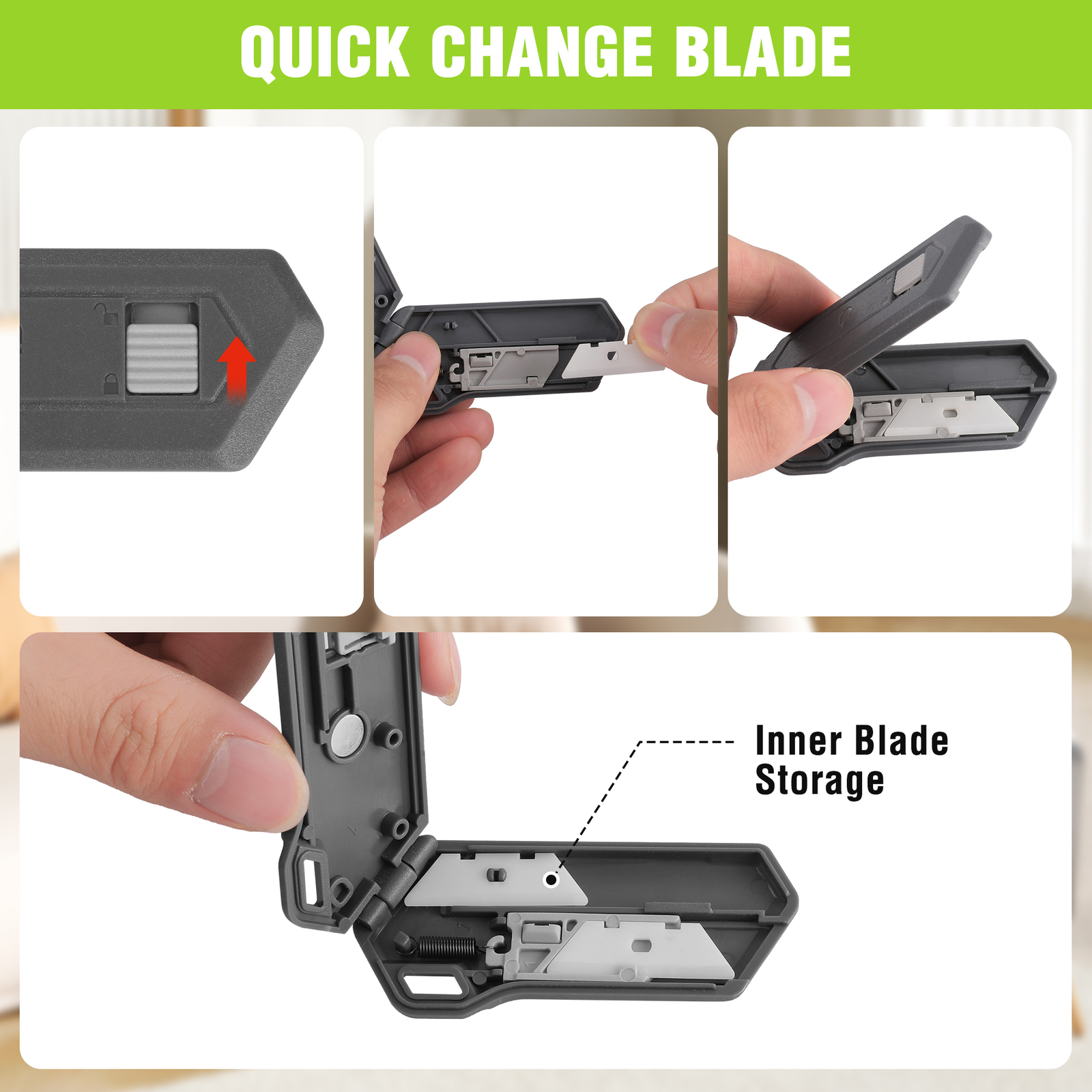 WORKPRO 2PIECE GRAY Safe Ceramic Box Cutter Small with Extra Blades Quick Change