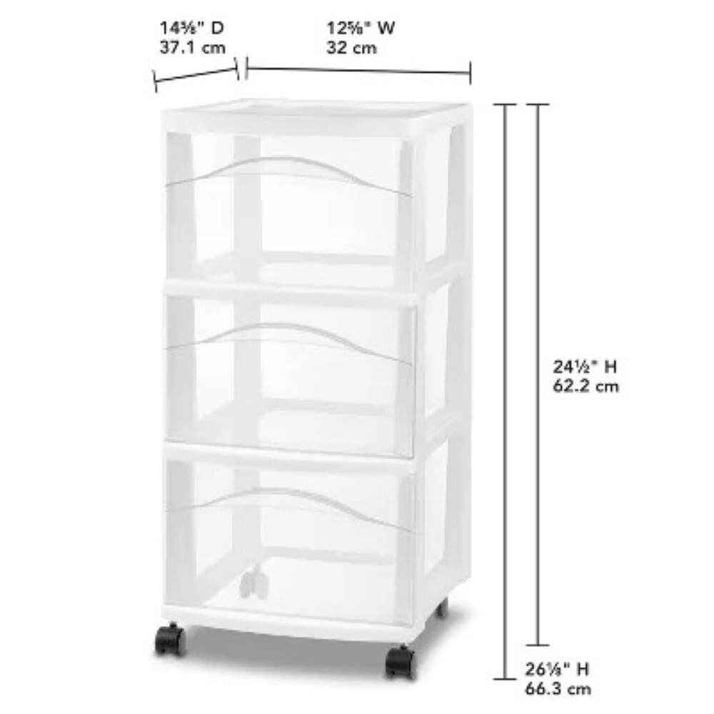 3 Drawer Medium Cart: Plastic Storage Drawers, Portable Utility with Casters