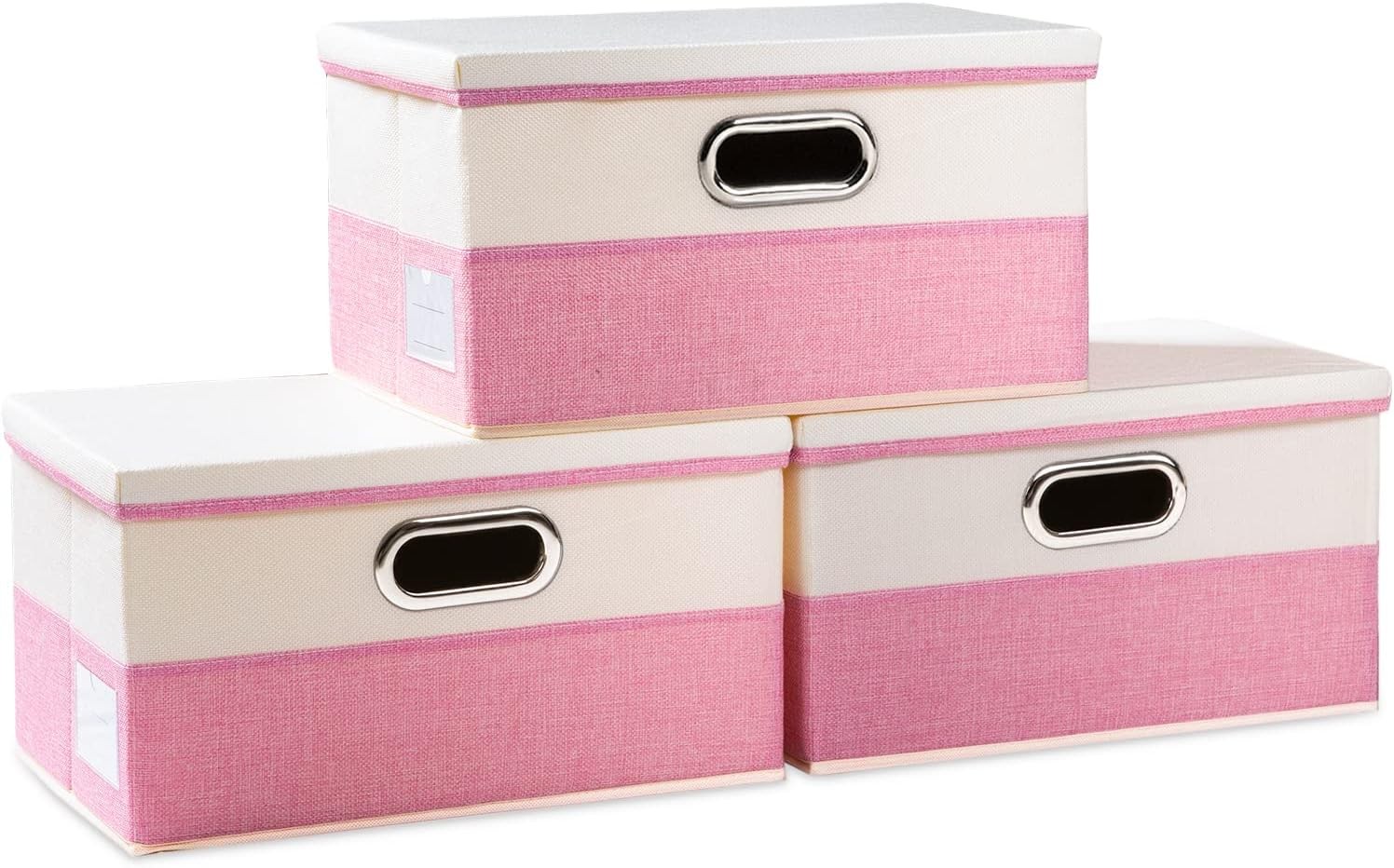 Large Foldable Storage Bins W/ Lids [3-Pack] linenFabric Decorative Storage