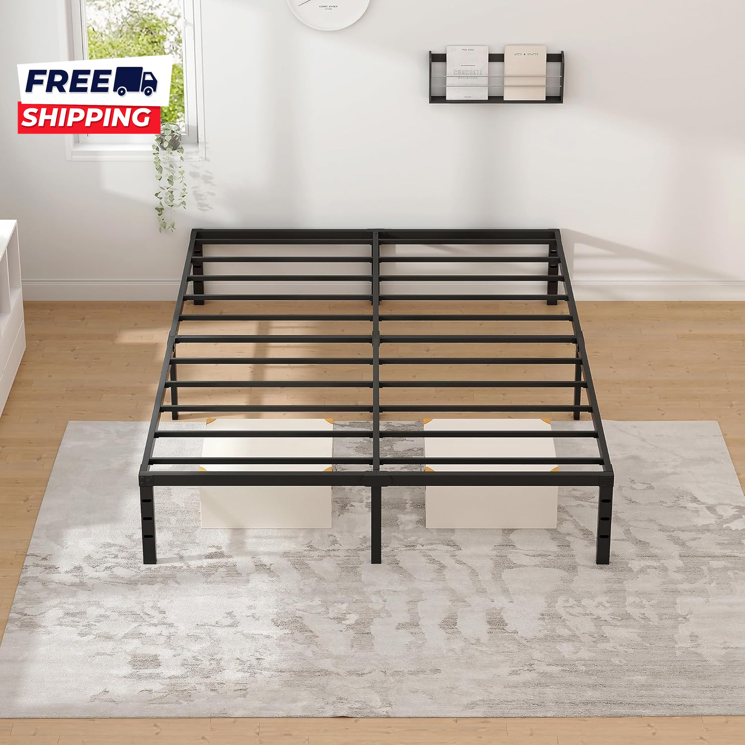 Metal Bed Frame Queen Size Bed Frame with Storage Space Heavy Duty Sturdy