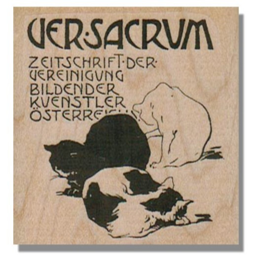 Wood Rubber Stamp, 3 Cats, Antique Book, Art Nouveau,Cat,Animals,Words,Vintage