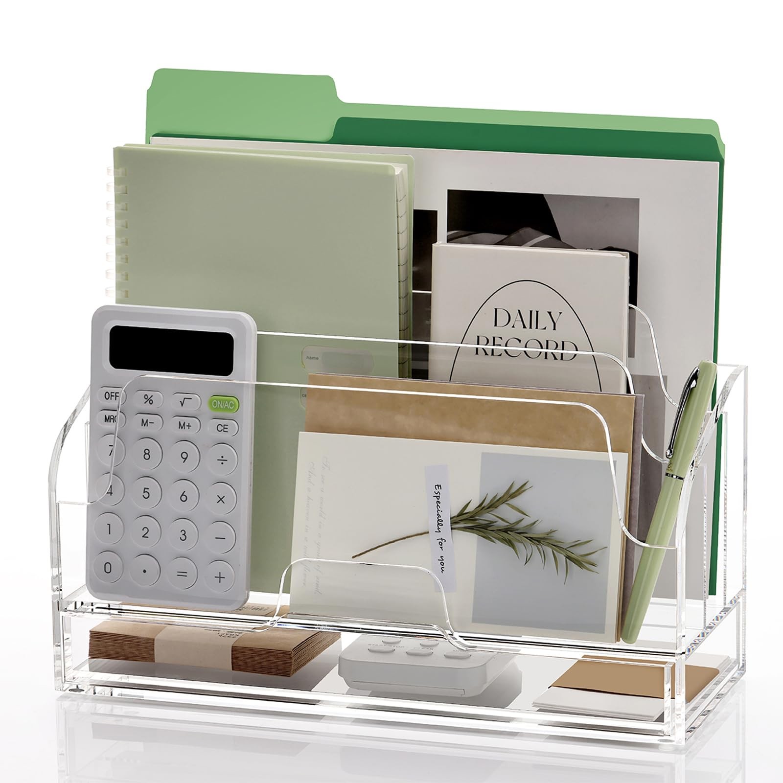 Acrylic Mail Organizer for Desk - Transparent 3-Compartment Letter Sorter wit...