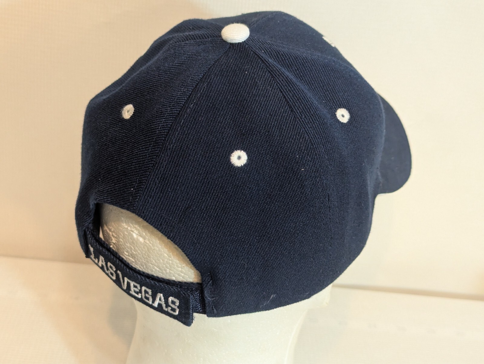 Las Vegas Navy Blue Embroidered Baseball Hat Cap Hook & Loop VG+ Canvas Vented +