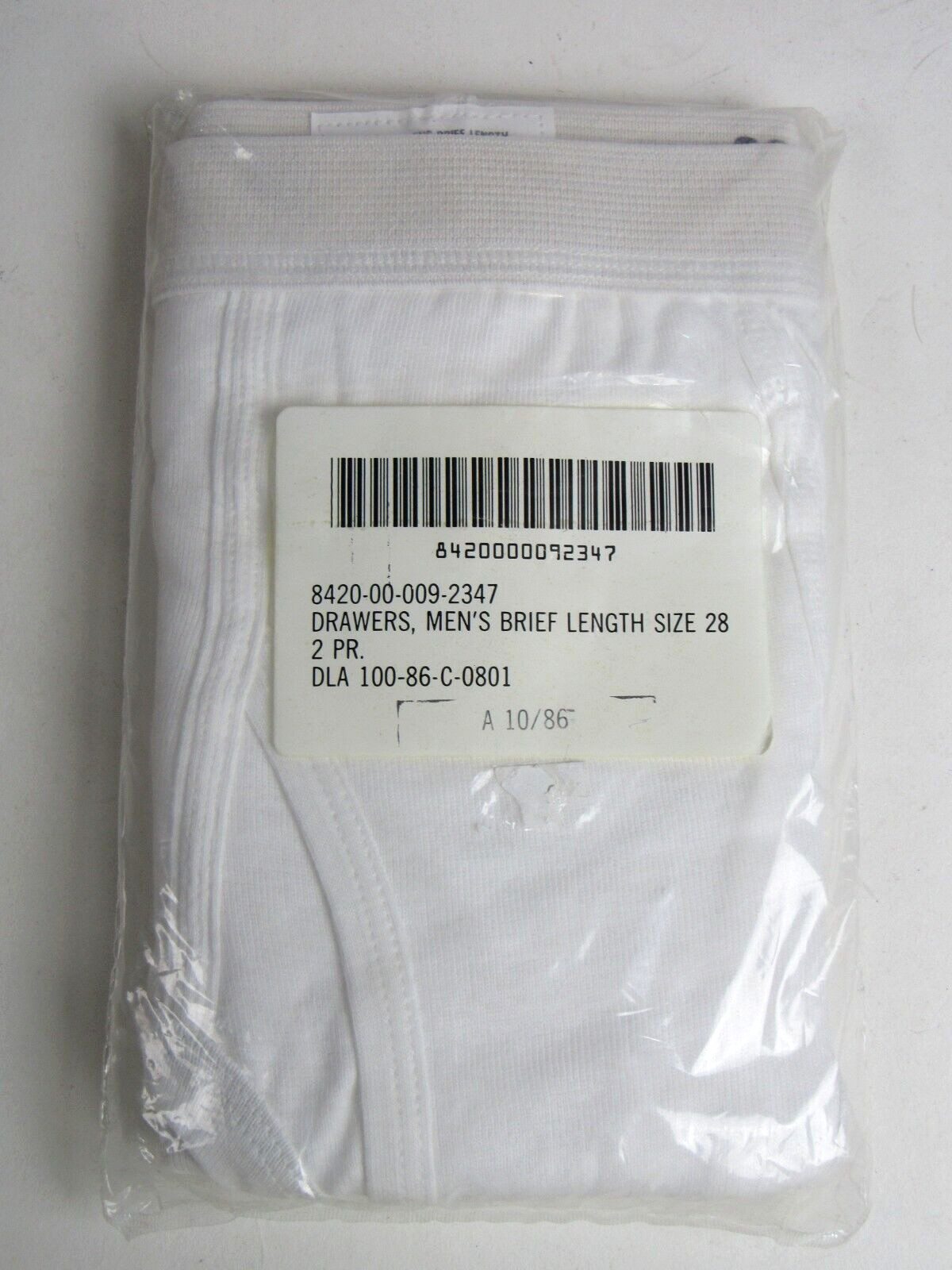 Vtg NOS 1986 Drawers White Brief Sz 28 2 Pair in Pack Union Underwear Co US Army