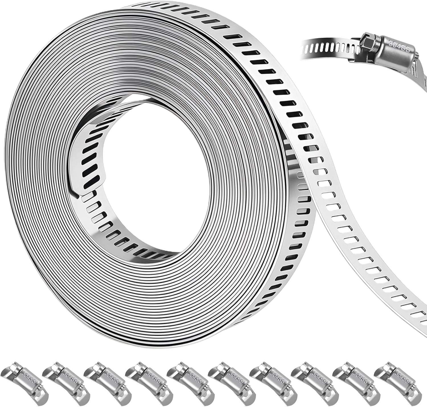 16 FT DIY Hose Clamps Assortment Kit,304 Stainless Steel Hose Clamps,Worm Gear D