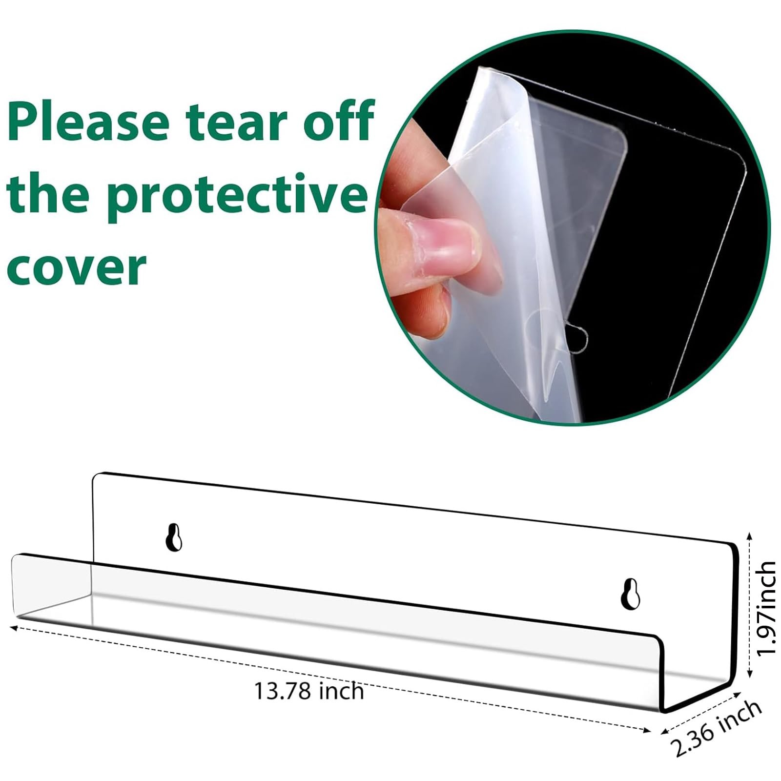 8 Packs 14 Inch Acrylic Floating Shelf Wall Mounted Invisible Acrylic Shelf L...
