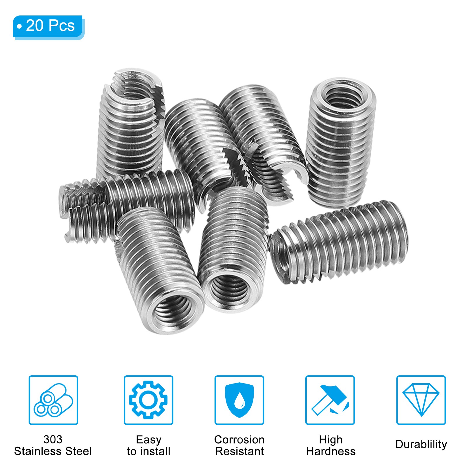 20 Pcs 303 Stainless Steel M5 x M8 x 15mm Self-Tapping Threaded Inserts