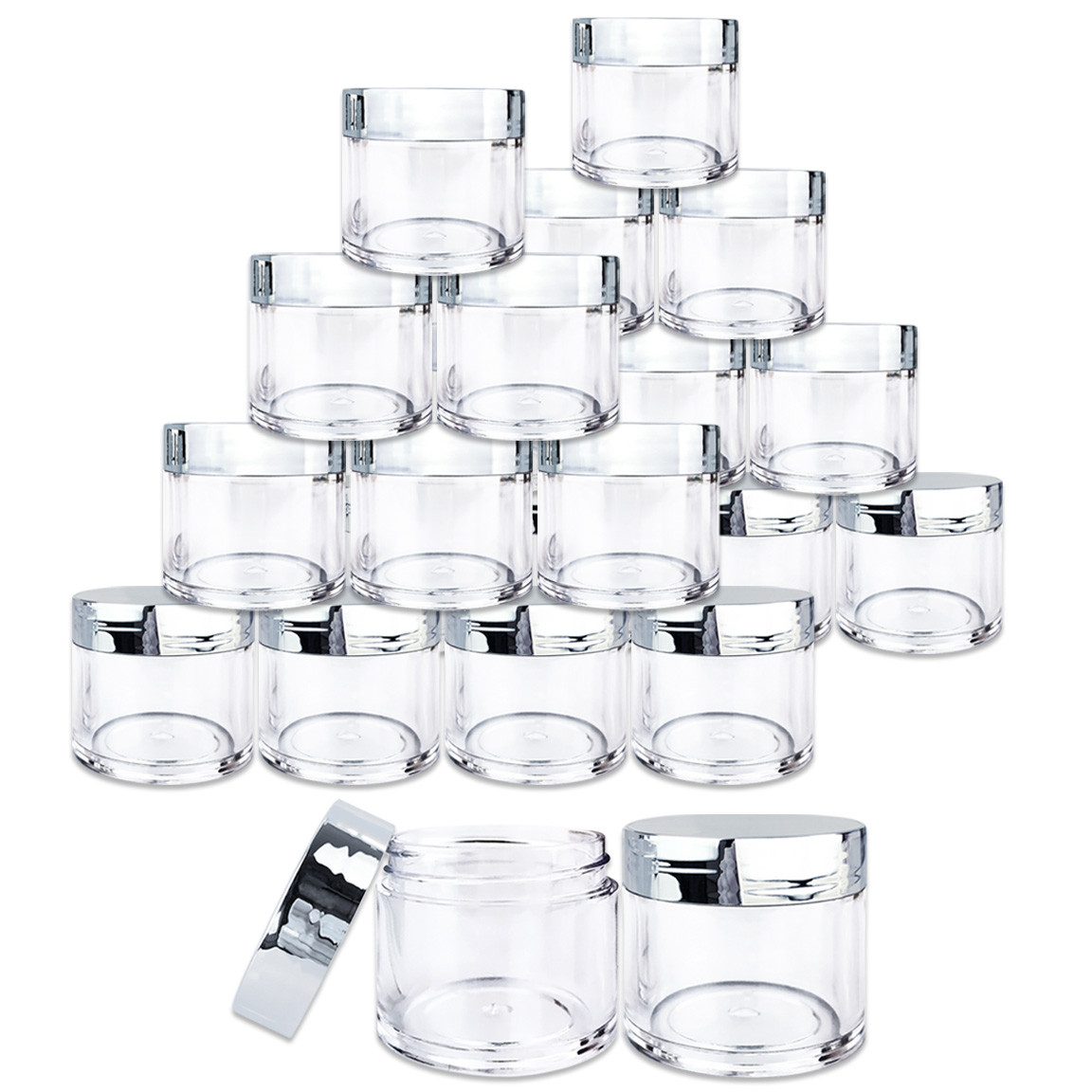 Beauticom® (24 PCS) 30G/30ML High Quality Clear Plastic Jars with Silver Lids