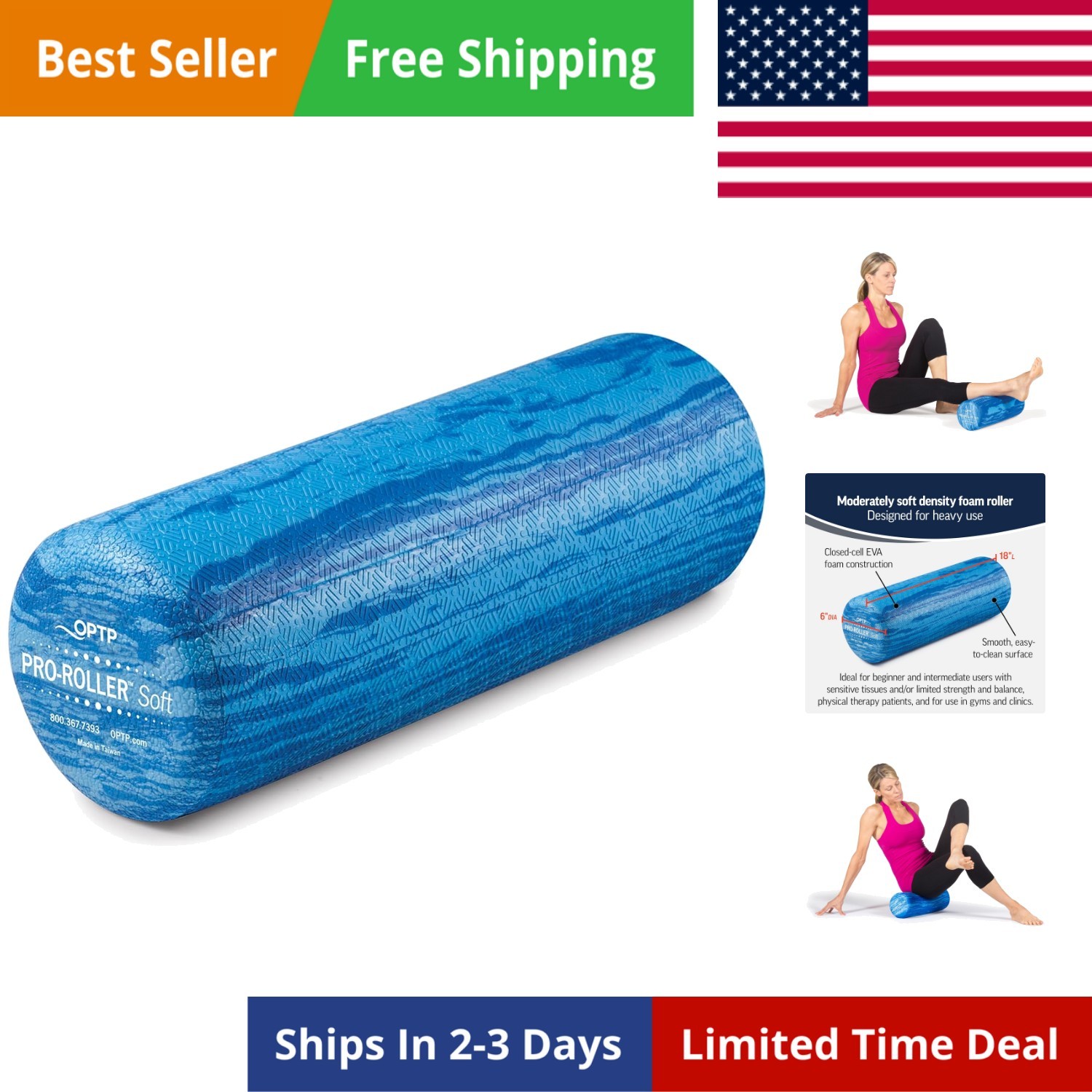 PRO-Roller Soft Density Foam Roller – Low Density Soft Foam Roller for Physic...