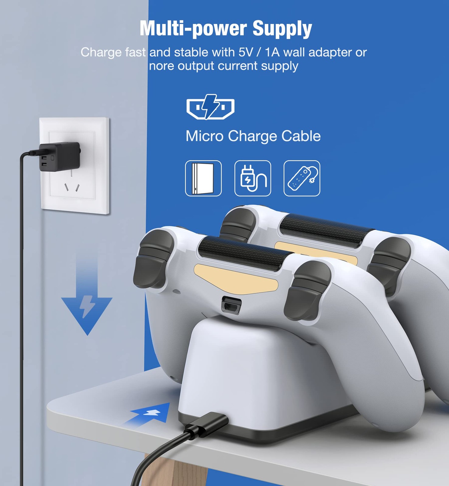 PS4 Controller Charger Dock Station with Charging Cable,1.8Hour Fast-Charging PS