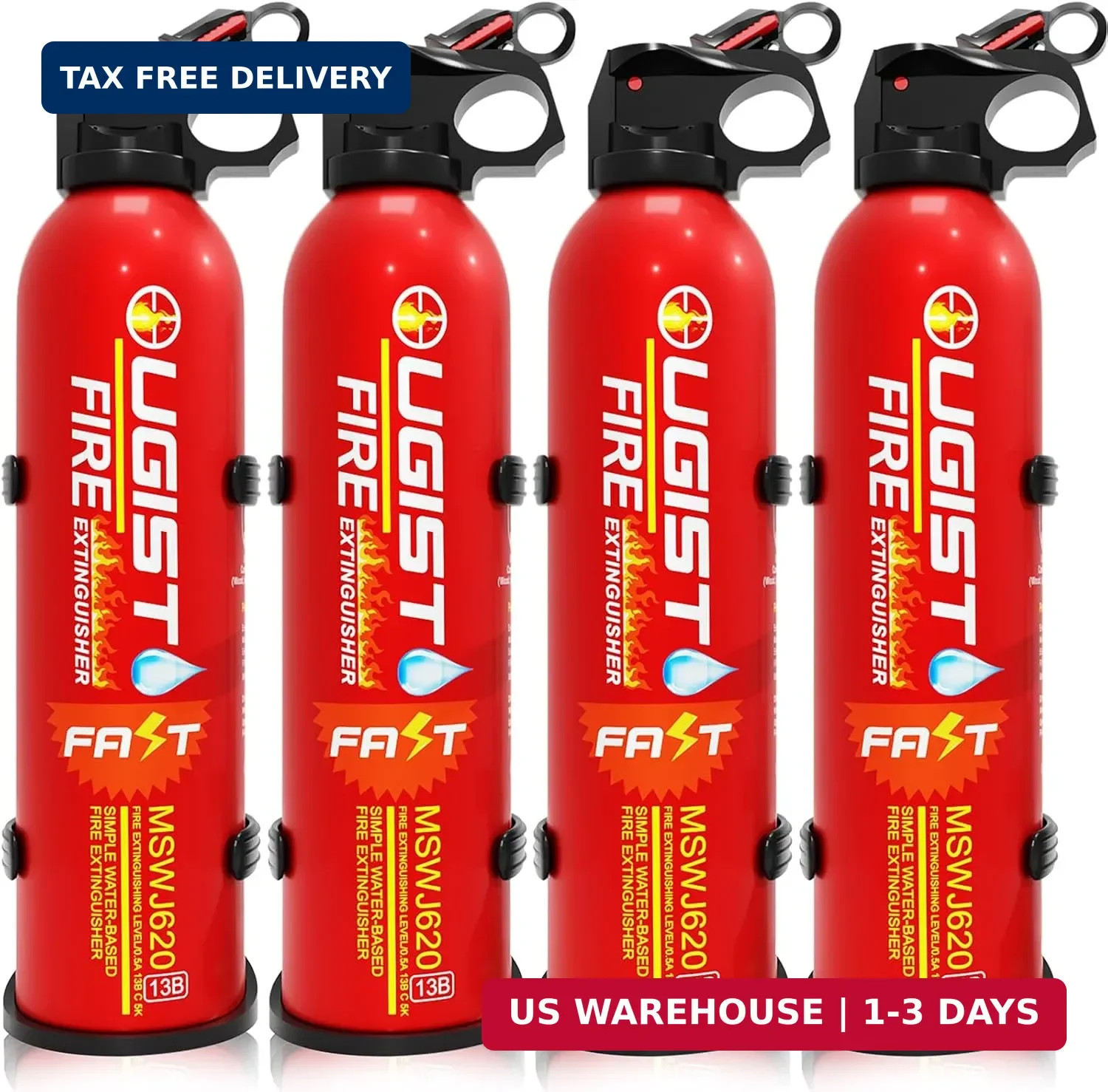 Multipurpose Fire Extinguisher (4 Pack, 21oz Each) with Wall Mount Bracket, Wate