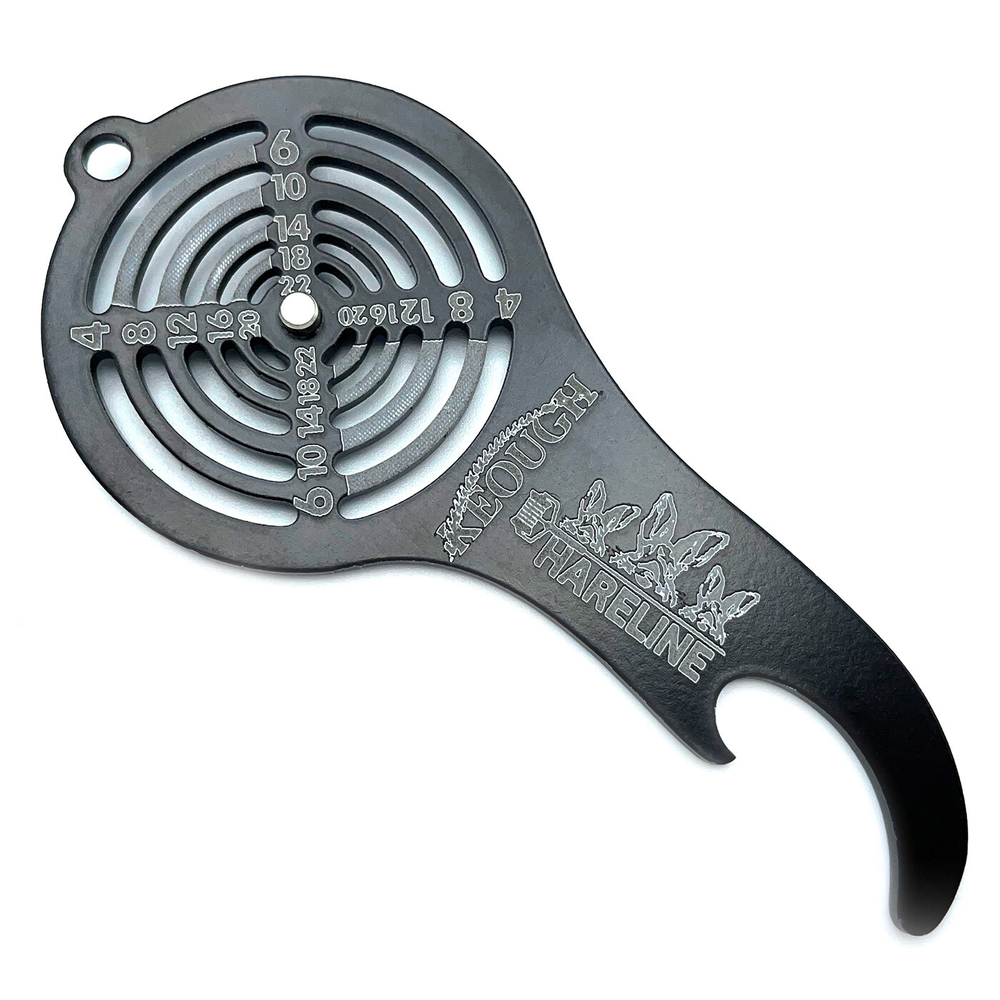 HARELINE BOTTLE OPENER HACKLE GAUGE KEY - Fly Tying Fishing Keychain Black NEW!