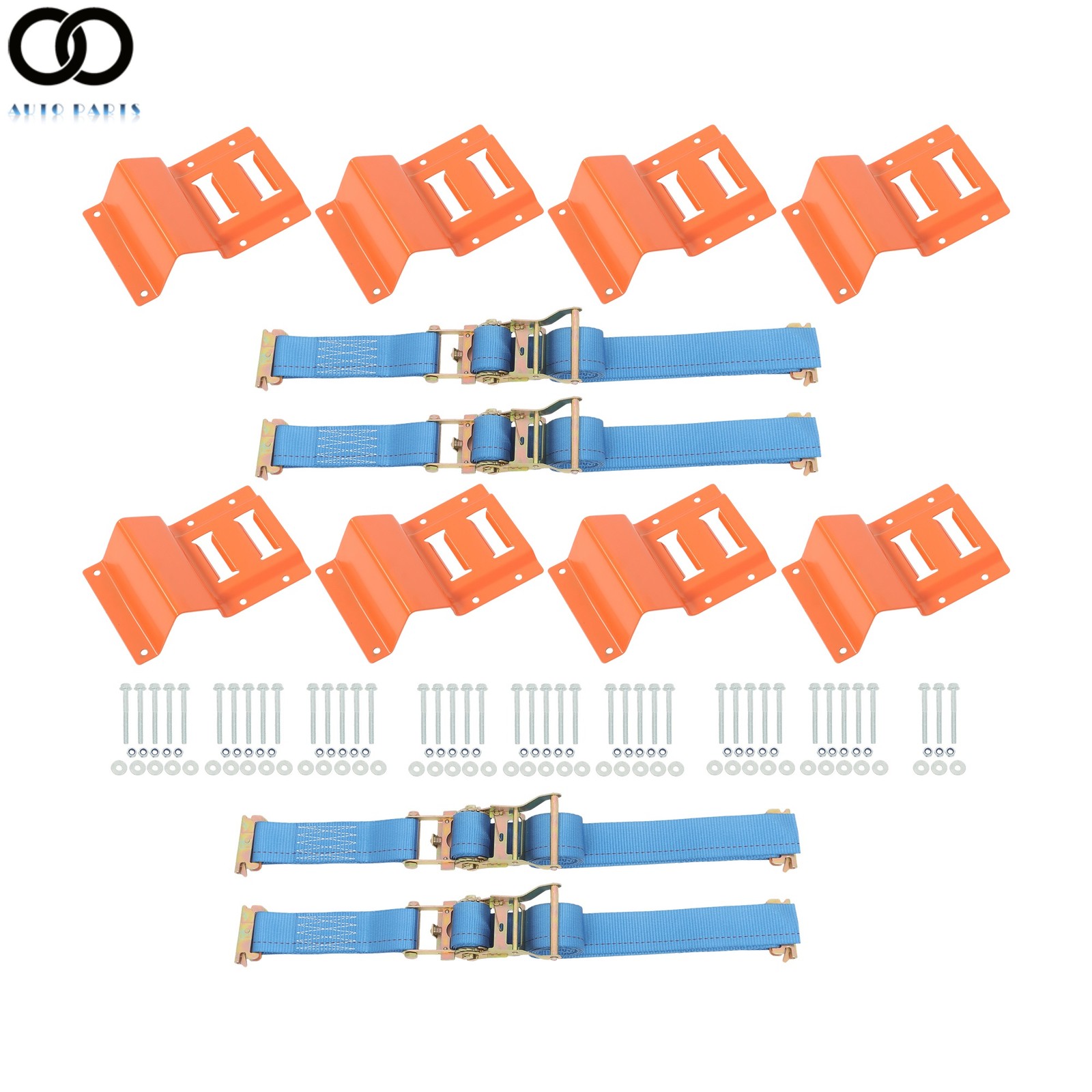 2 Pack Wheel Chock Tie Down Strap Kit For Trailer ATV UTV 8' Blue Ratchet Strap