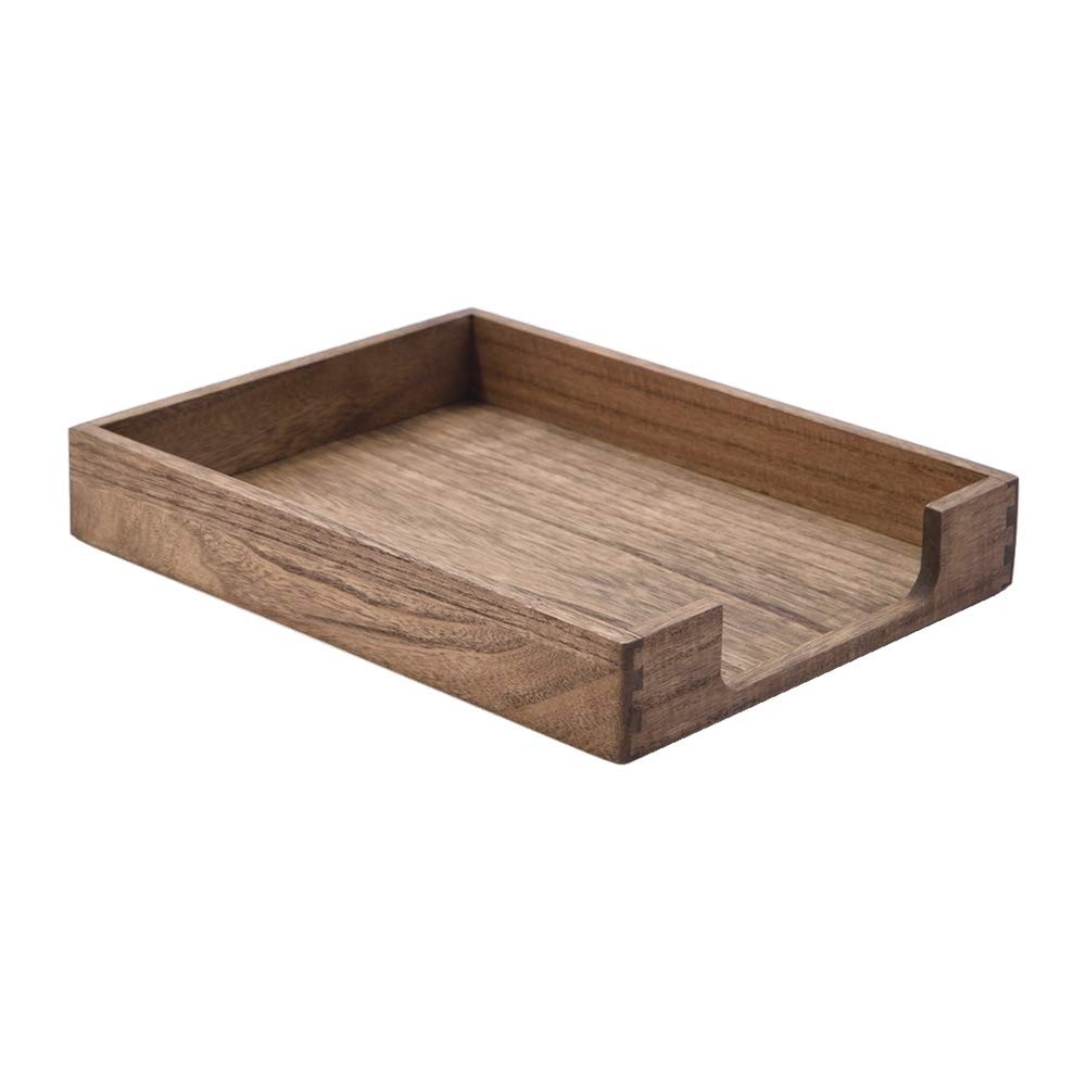 TPDBR Brown Wood Letter Tray SingleTier Desktop Organizer 13.77x10.62x2.16