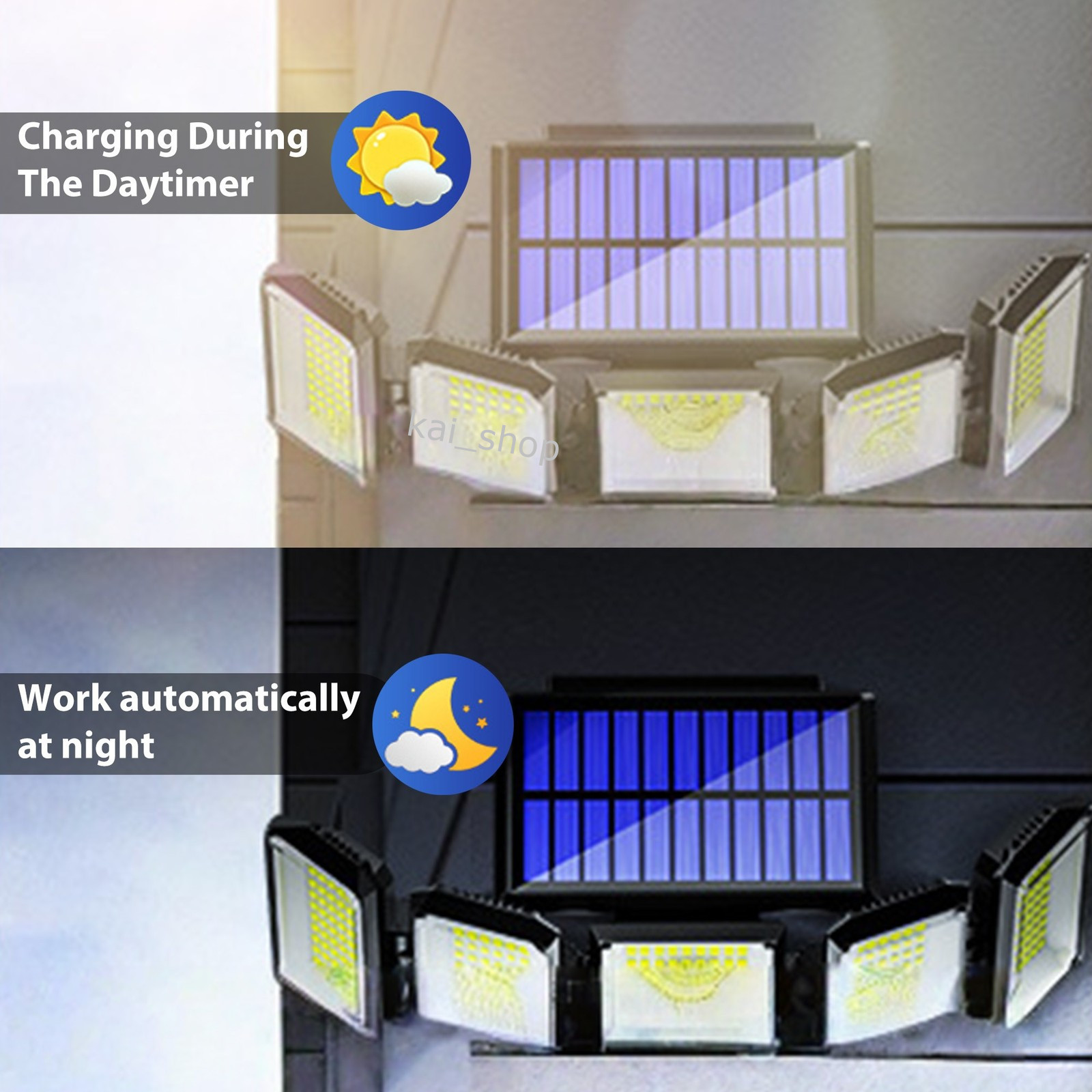 5-Head Solar Wall Light, 300LED, Motion Sensor, Remote Control, Outdoor IP44