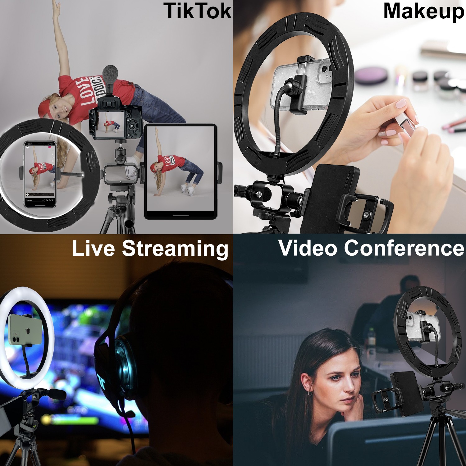 10" LED Ring Light 50" Tripod Tablet & Phone Holder for Streaming Makeup Video
