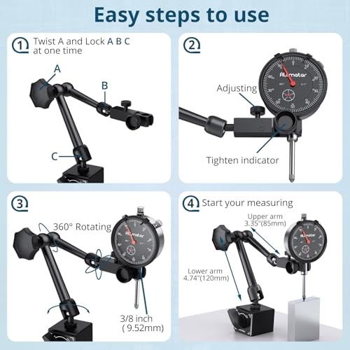 Dial Indicator Magnetic Base Set (132lbs/60kg Tensile Force) 0 Mechanical Dial