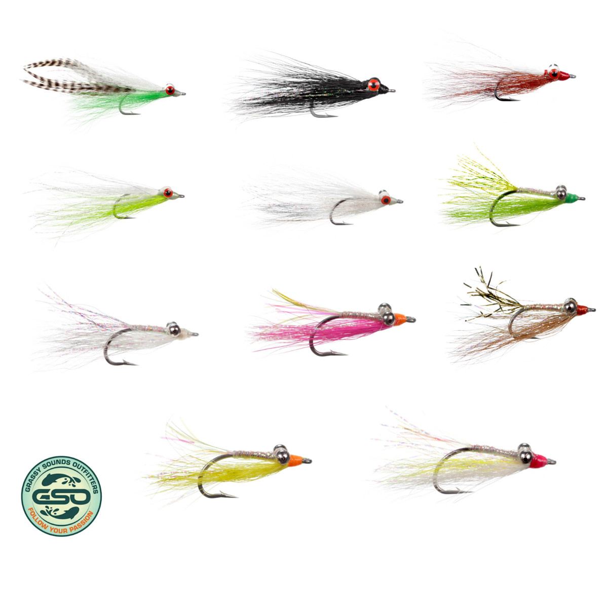 Set of 11 Saltwater Fly Fishing Flies Assortment -   Hook Sizes #1, #2, #4, 1/0