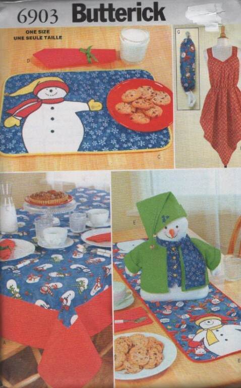 6903 BUTTERICK SNOWMAN TABLE TOP TABLECLOTH/TABLE RUNNER/MORE